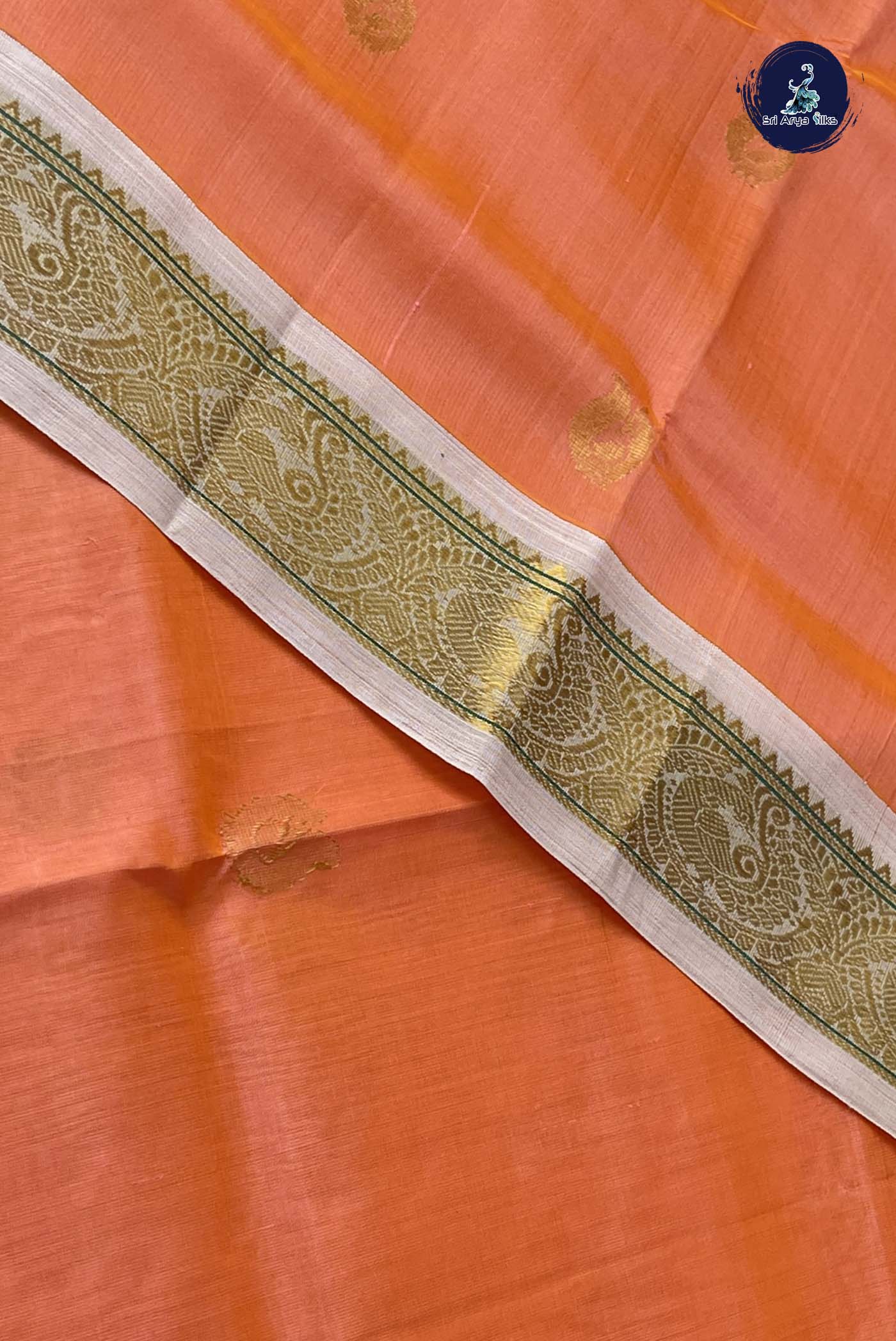 Peach Korvai Silk Cotton Saree With Zari Buttas Pattern