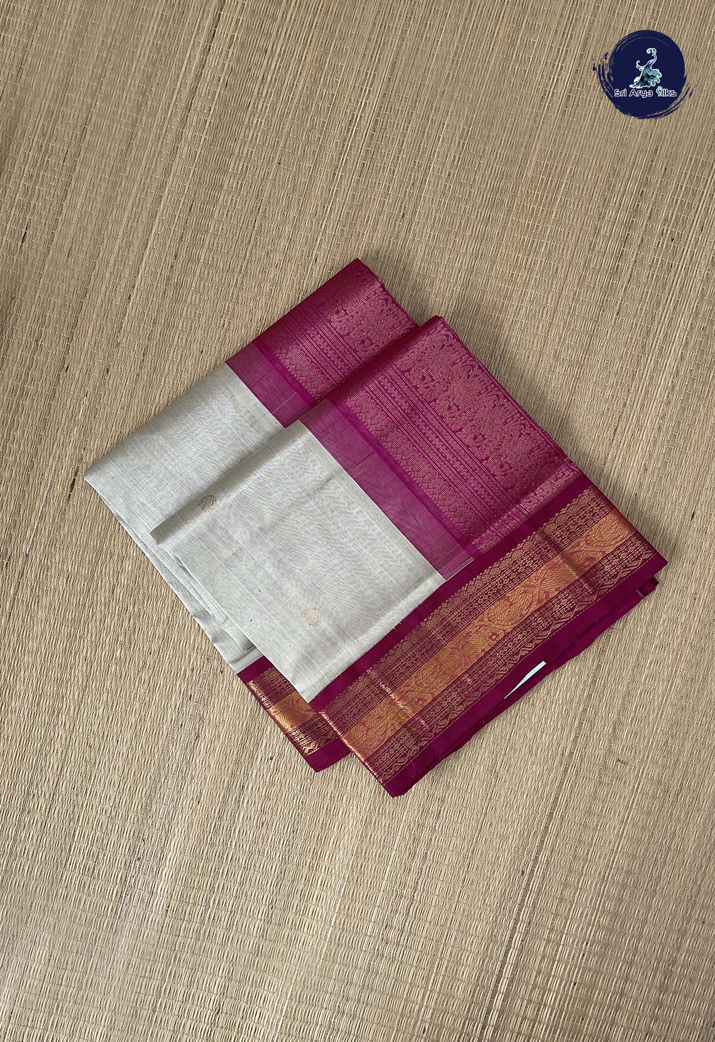 Ivory Korvai Silk Cotton Saree With Zari Buttas Pattern