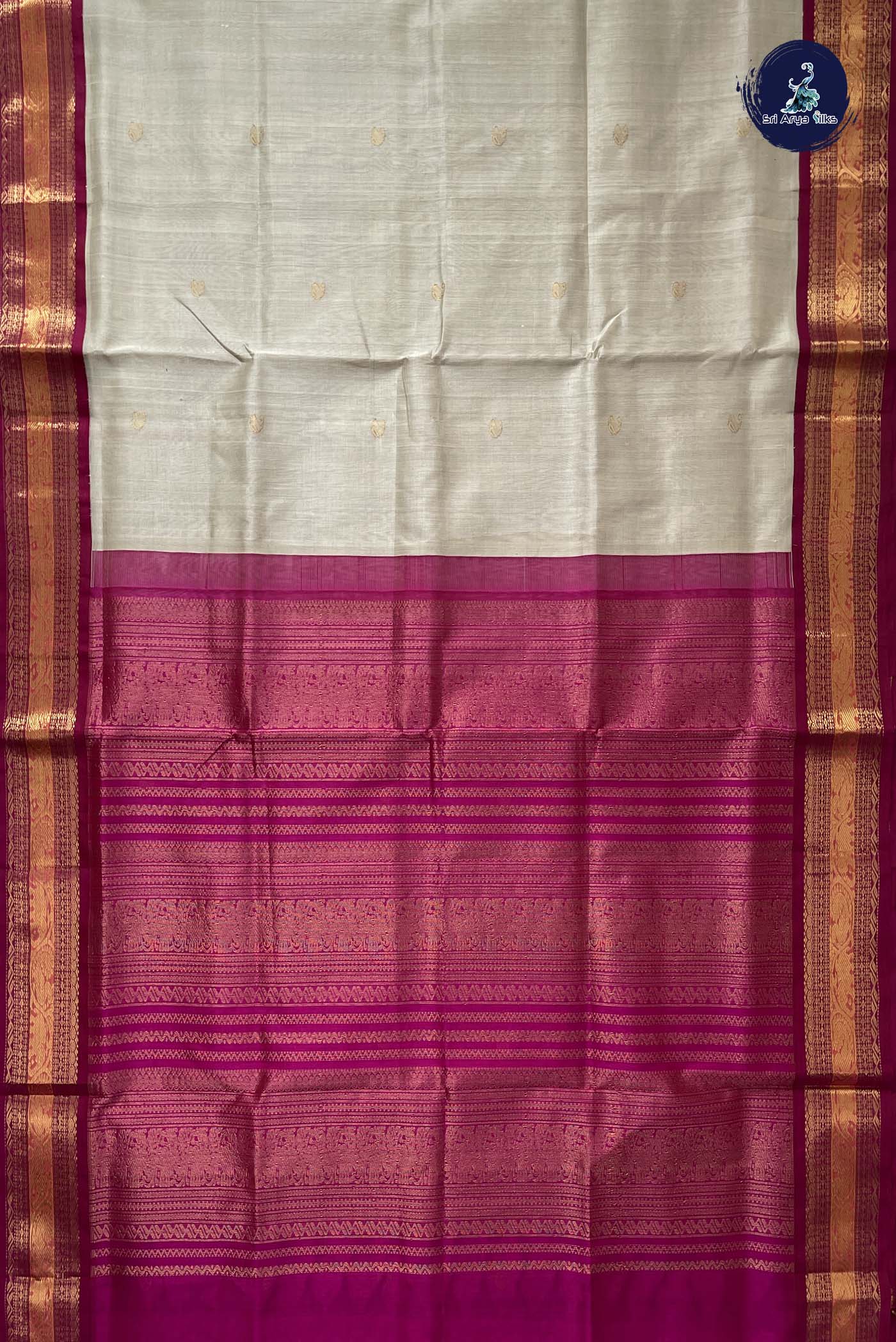 Ivory Korvai Silk Cotton Saree With Zari Buttas Pattern