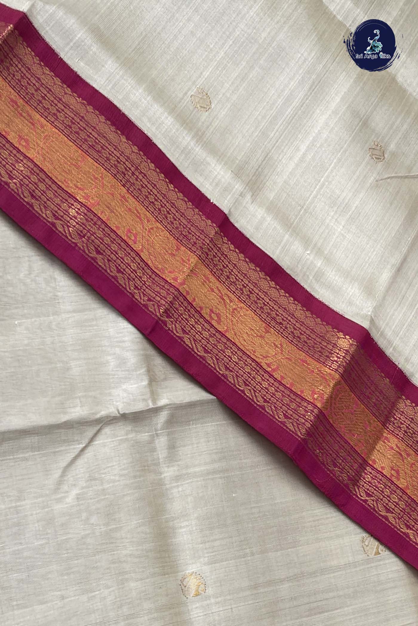 Ivory Korvai Silk Cotton Saree With Zari Buttas Pattern