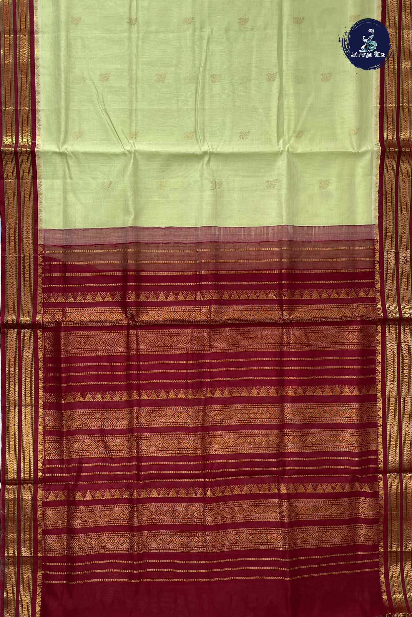 Pista Green Korvai Silk Cotton Saree With Zari Buttas Pattern