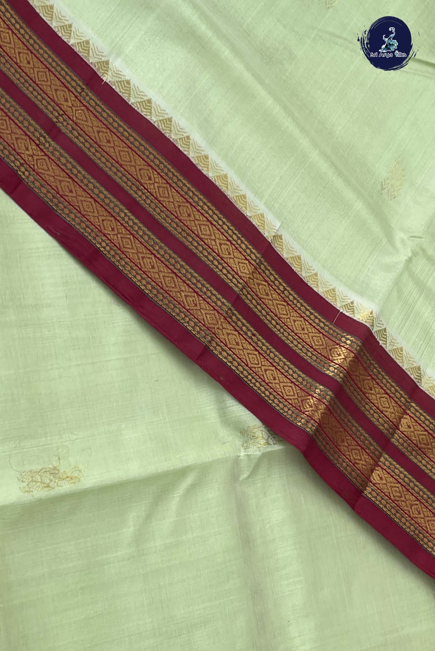 Pista Green Korvai Silk Cotton Saree With Zari Buttas Pattern