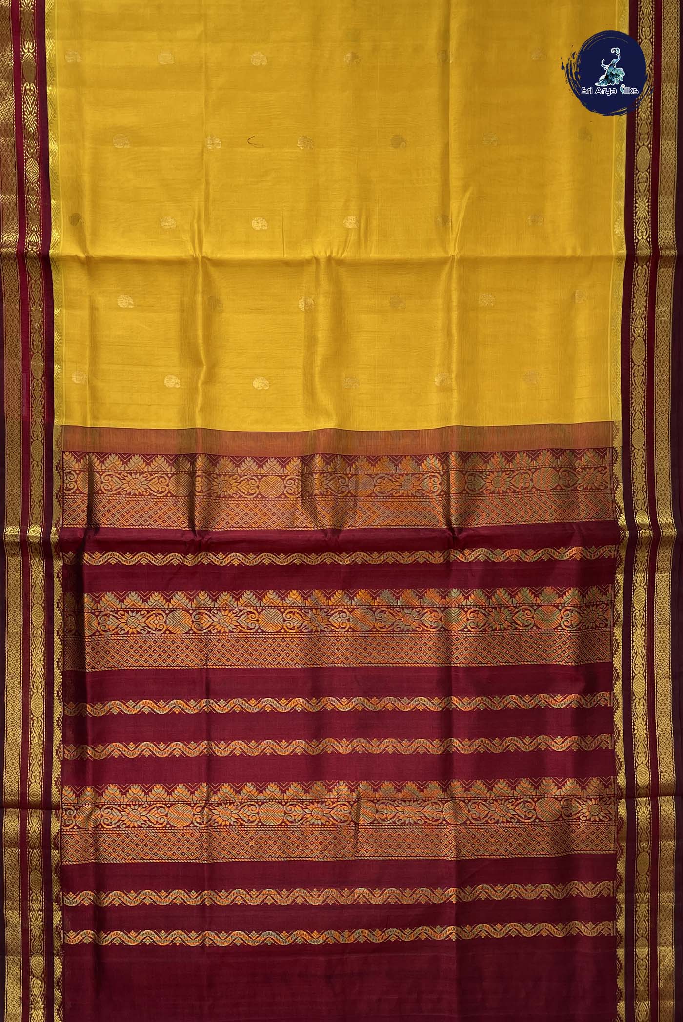 Mustard Yellow Korvai Silk Cotton Saree With Zari Buttas Pattern
