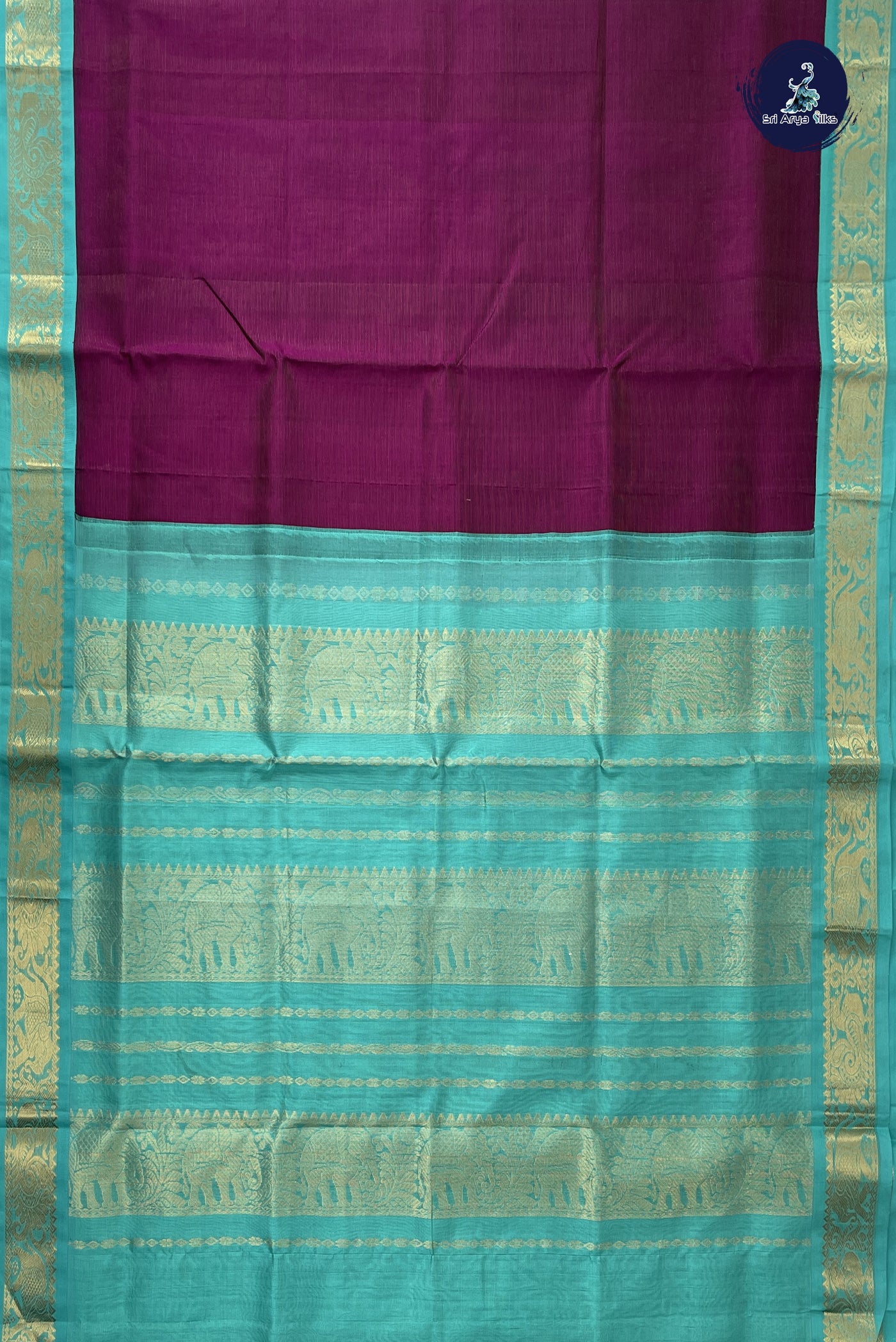 Burgundy Vaira Oosi Silk Cotton Saree With Vaira Oosi Pattern