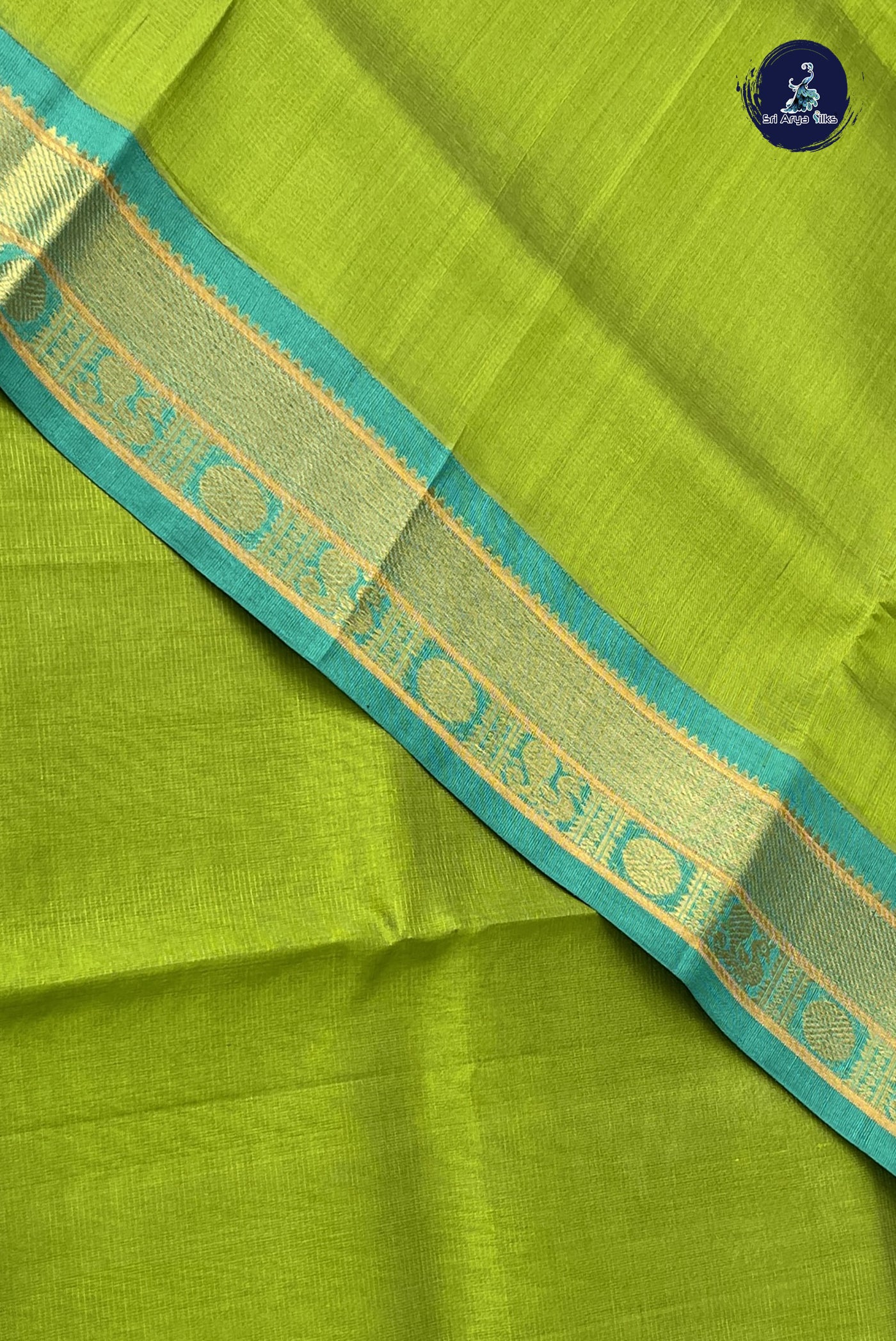 Light Green Vaira Oosi Silk Cotton Saree With Vaira Oosi Pattern
