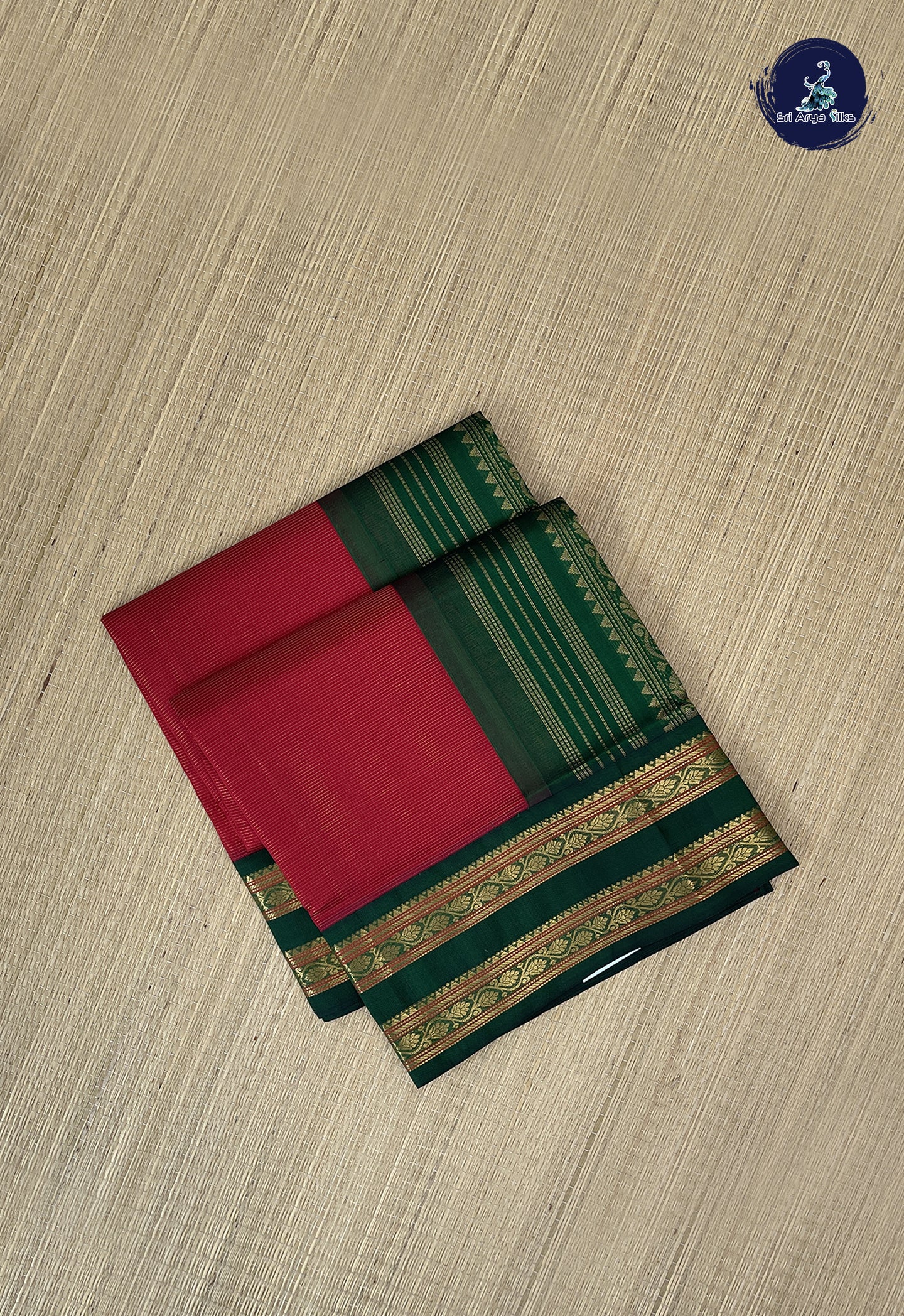 Red Vaira Oosi Silk Cotton Saree With Vaira Oosi Pattern
