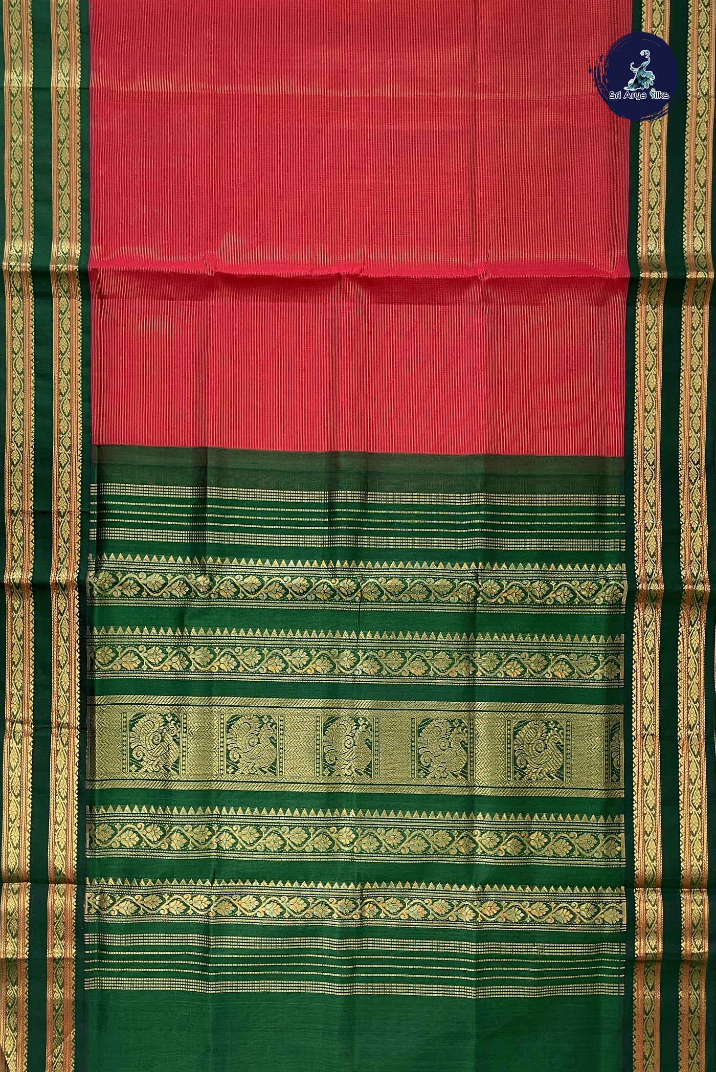 Red Vaira Oosi Silk Cotton Saree With Vaira Oosi Pattern