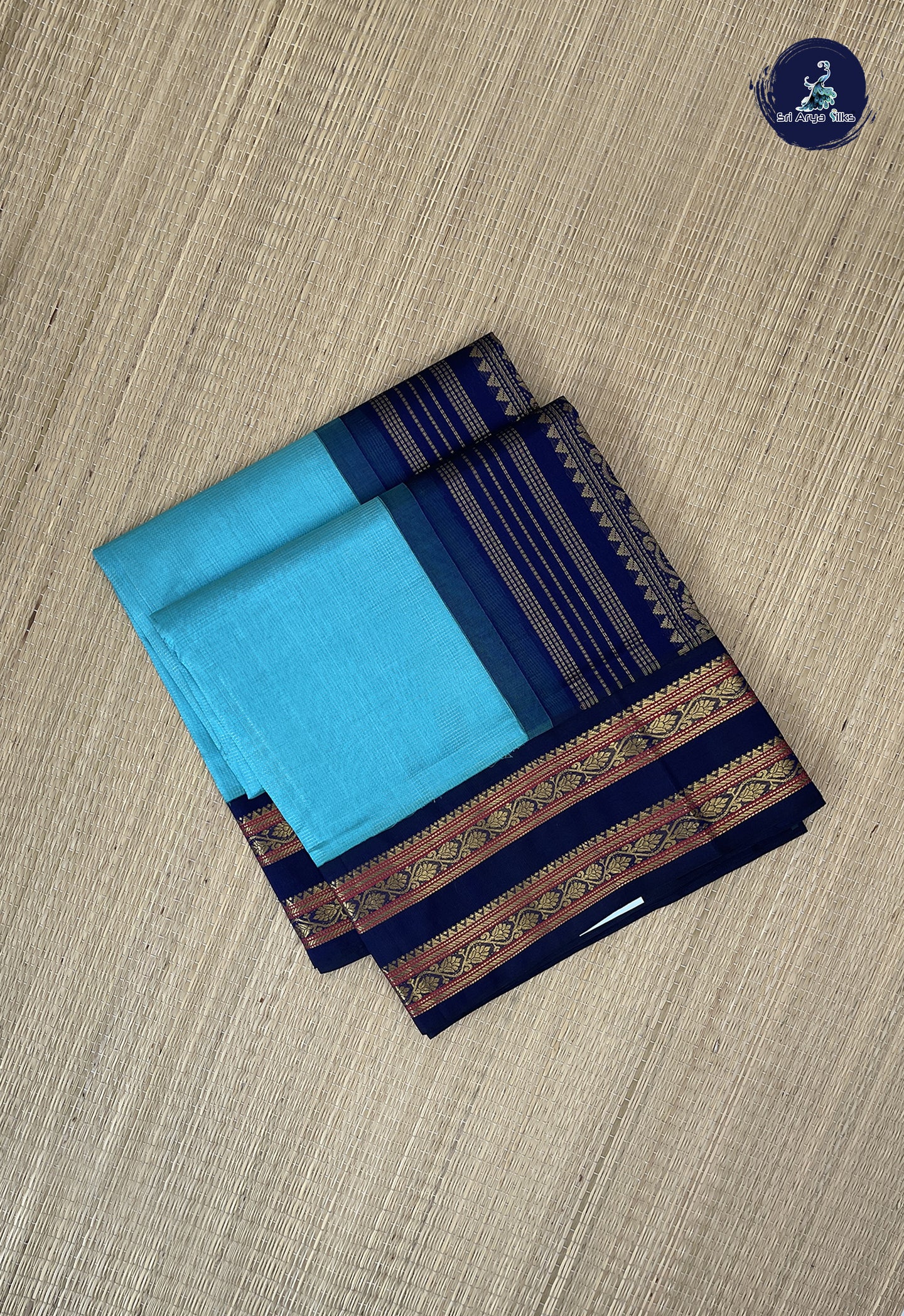 Blue Vaira Oosi Silk Cotton Saree With Vaira Oosi Pattern