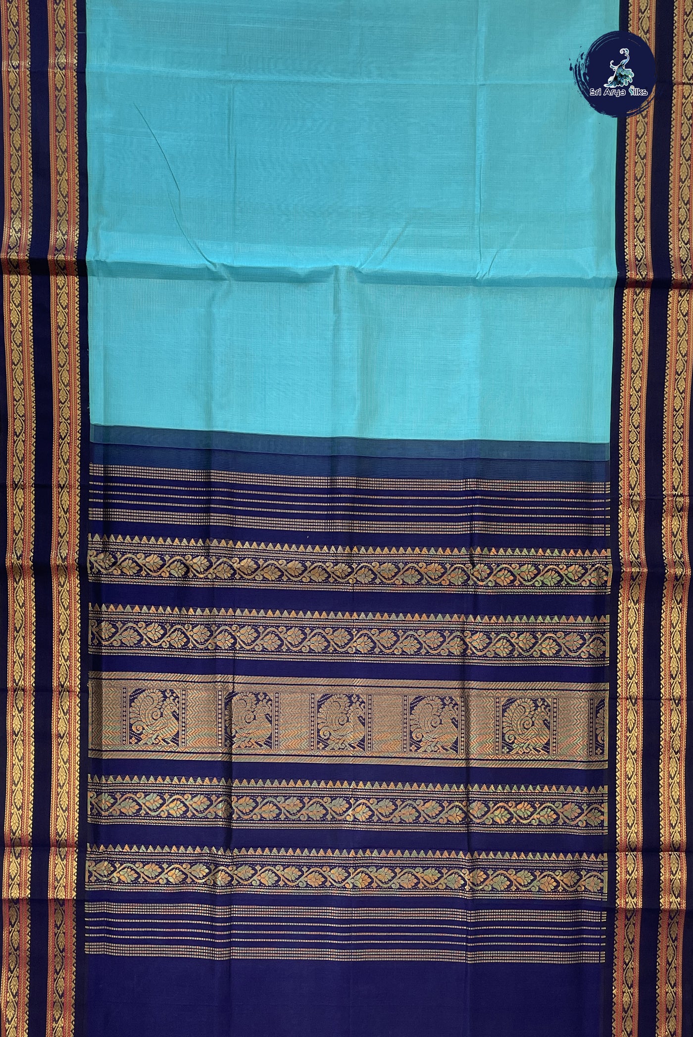 Blue Vaira Oosi Silk Cotton Saree With Vaira Oosi Pattern