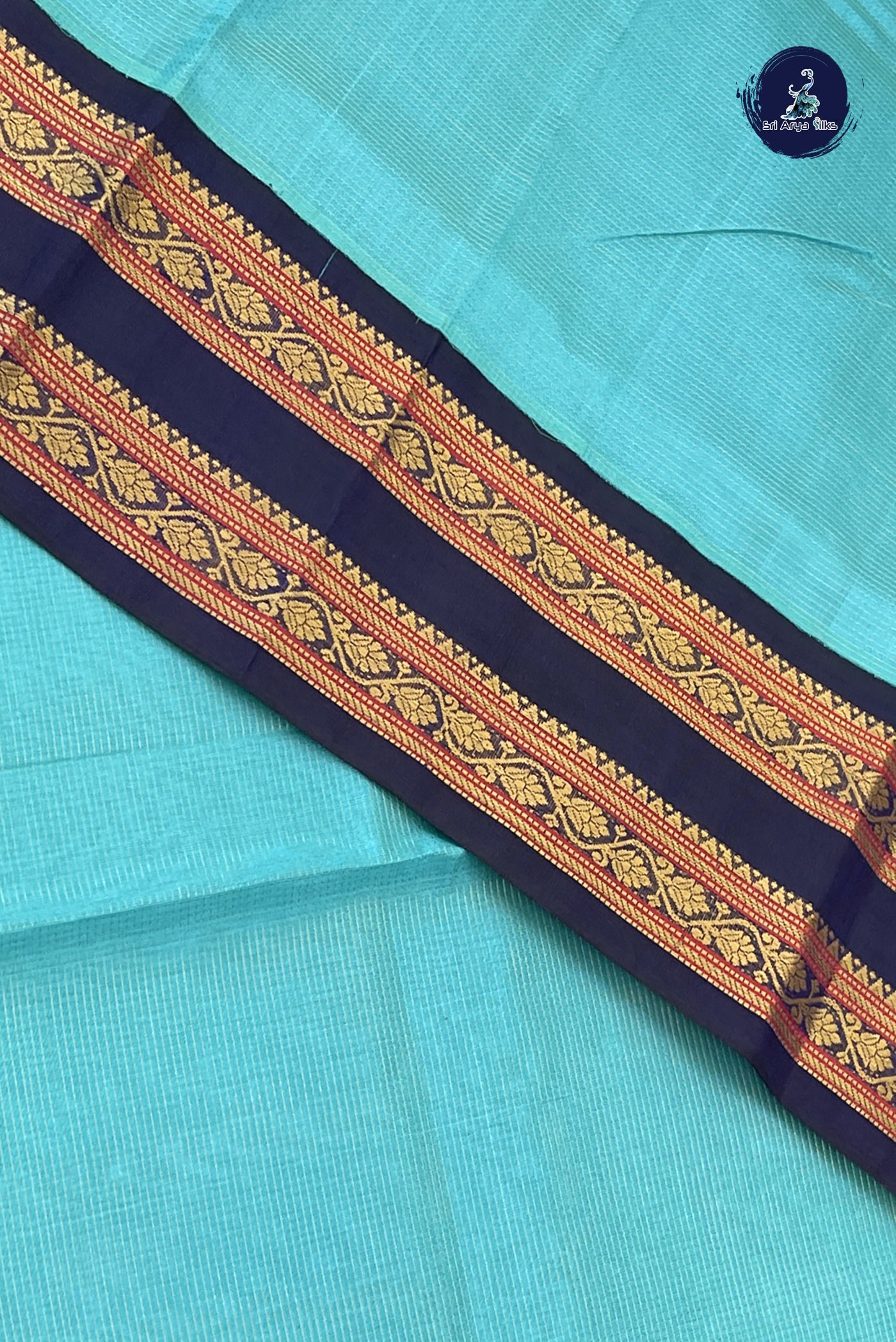 Blue Vaira Oosi Silk Cotton Saree With Vaira Oosi Pattern