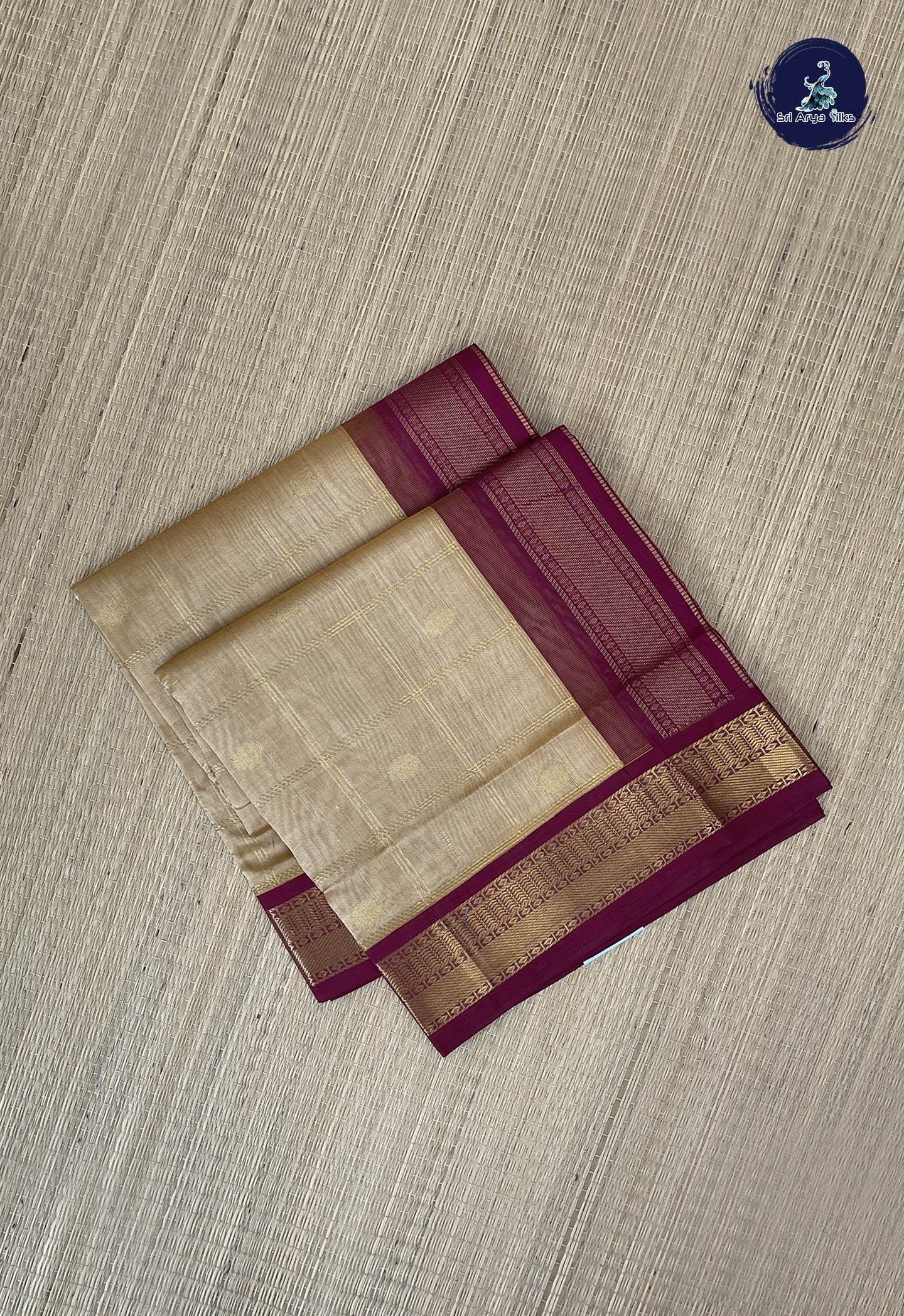 Beige Checked Saree With Zari Checked Pattern