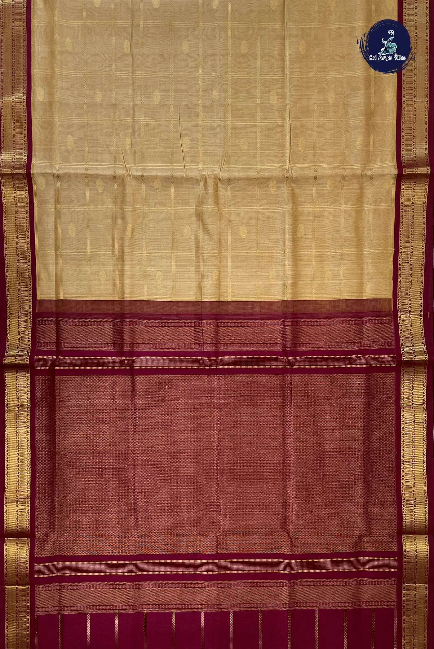 Beige Checked Saree With Zari Checked Pattern