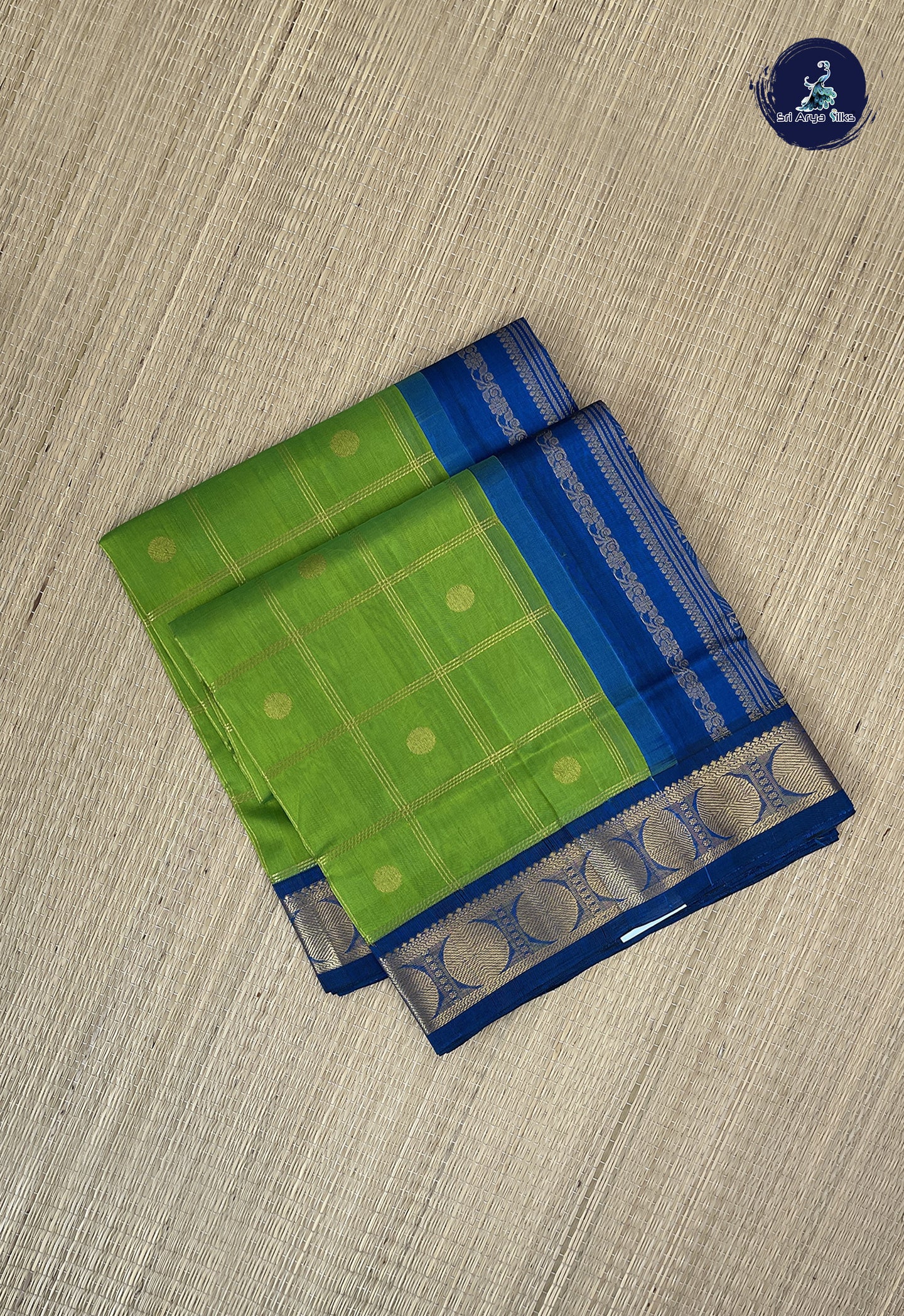 Green Checked Saree With Zari Checked Pattern