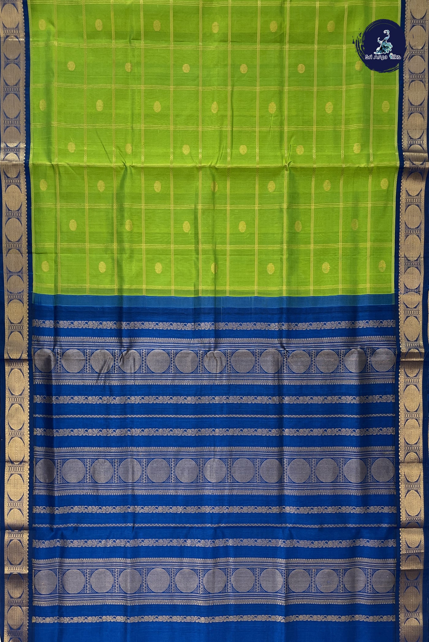 Green Checked Saree With Zari Checked Pattern