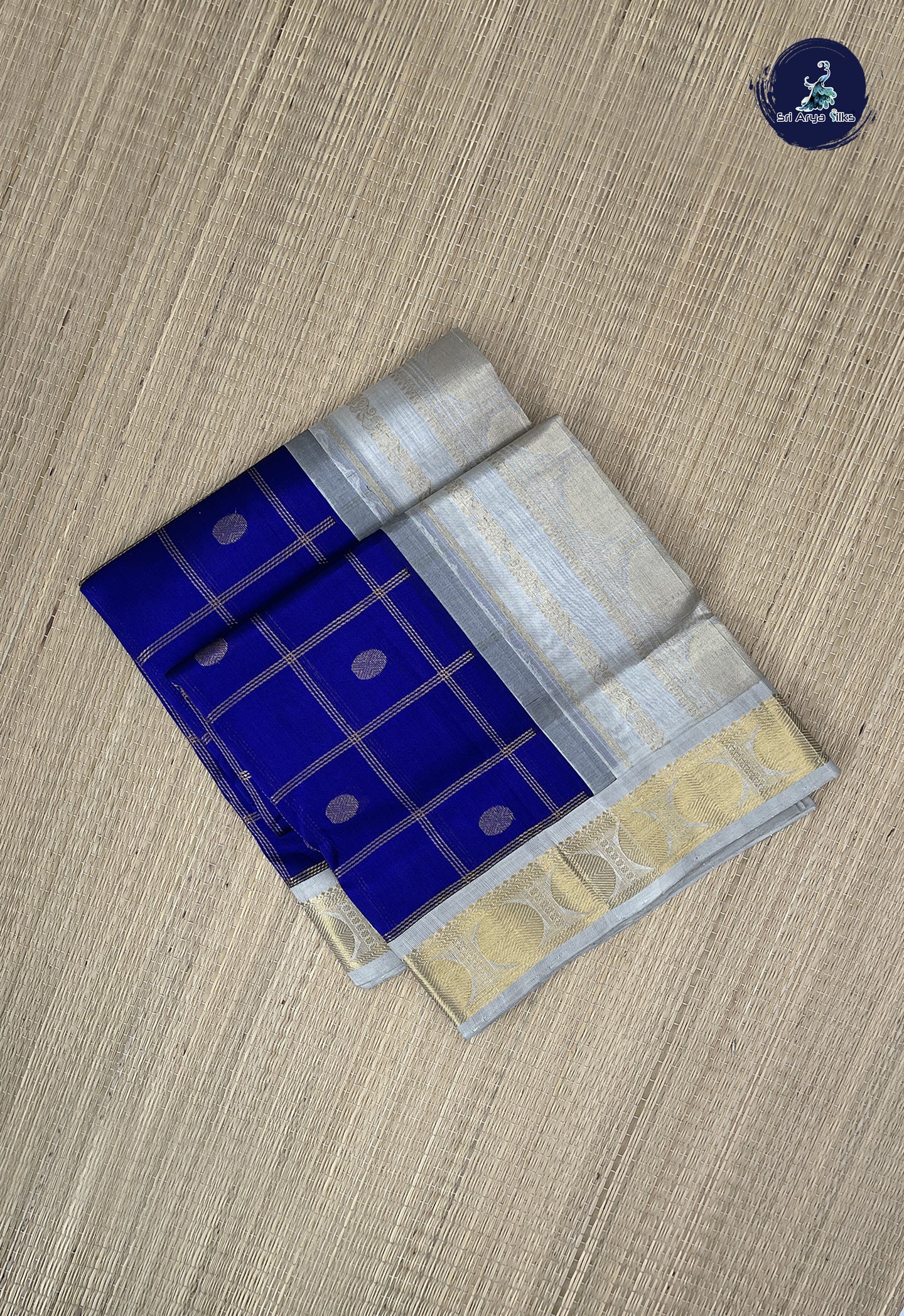 Royal Blue Checked Saree With Zari Checked Pattern