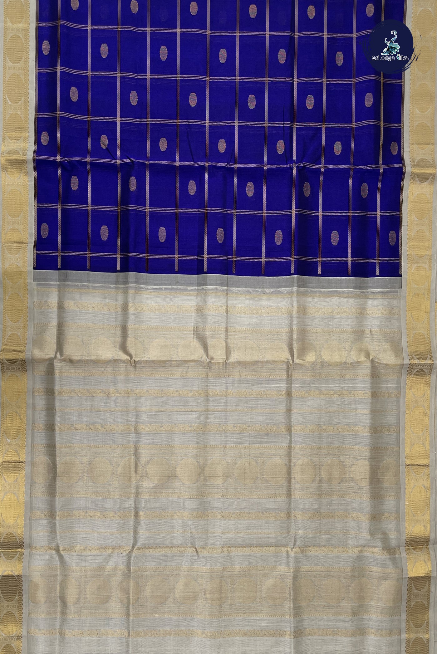 Royal Blue Checked Saree With Zari Checked Pattern