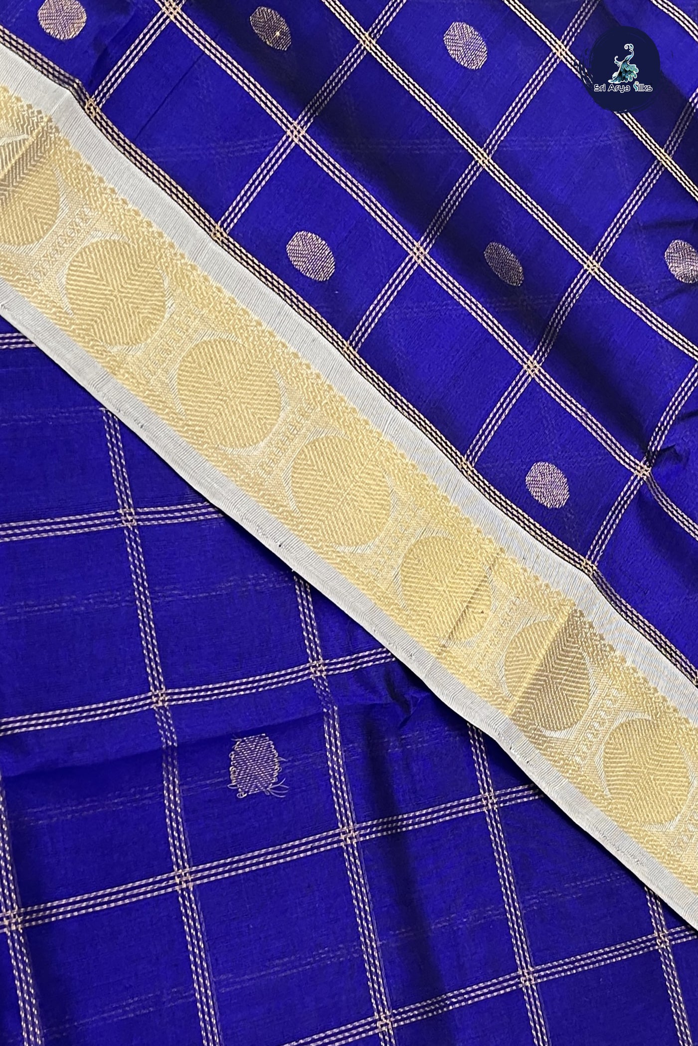 Royal Blue Checked Saree With Zari Checked Pattern