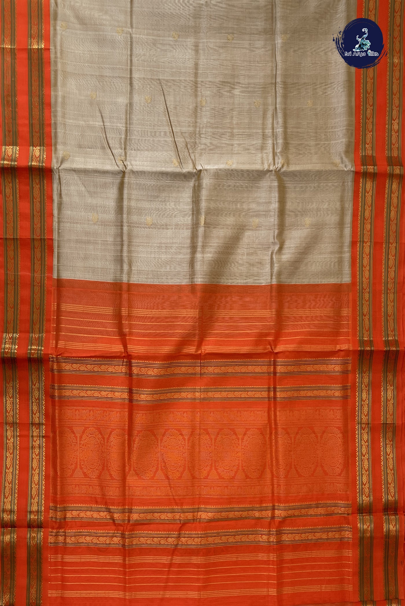 Beige Korvai Silk Cotton Saree With Zari Buttas Pattern