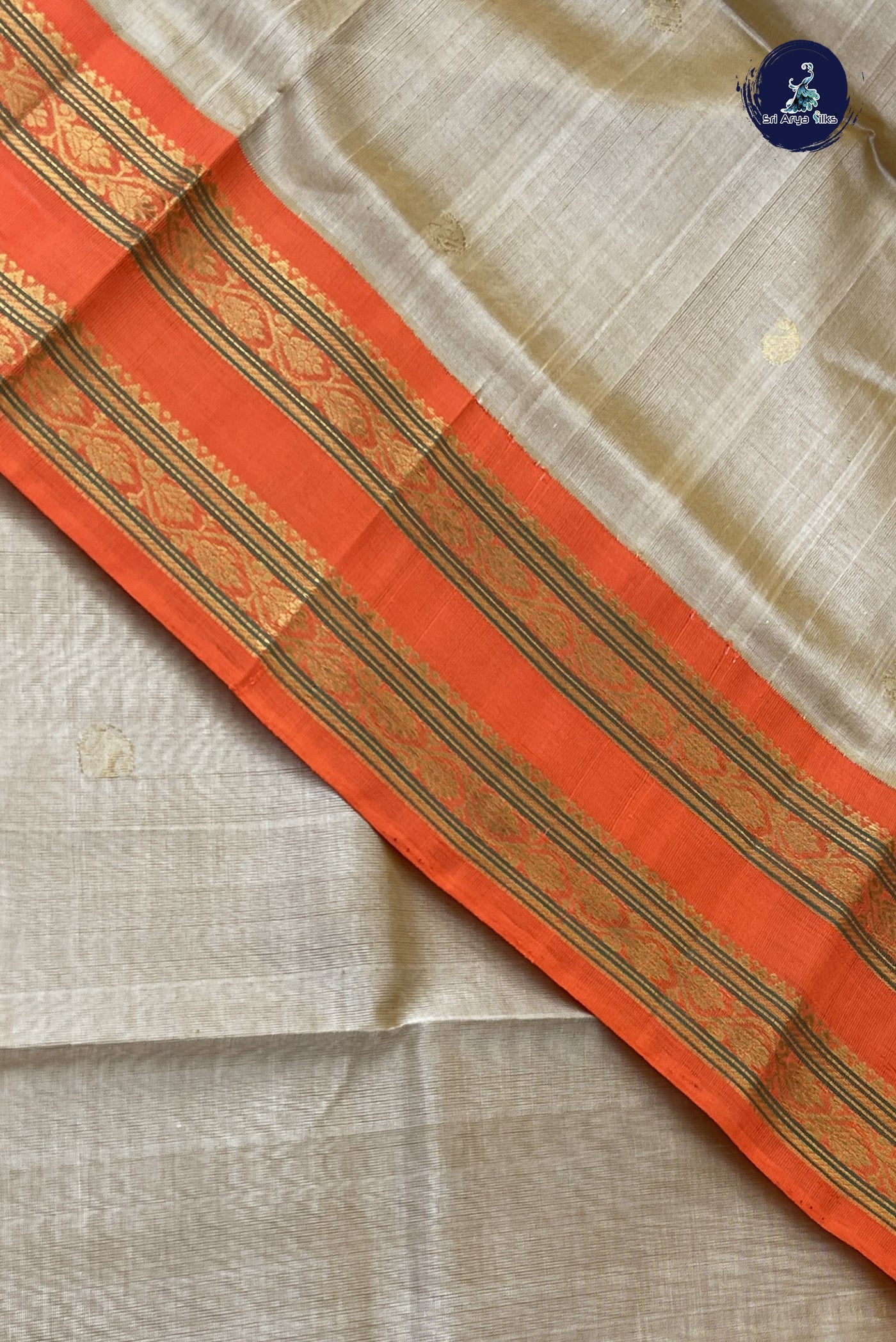 Beige Korvai Silk Cotton Saree With Zari Buttas Pattern