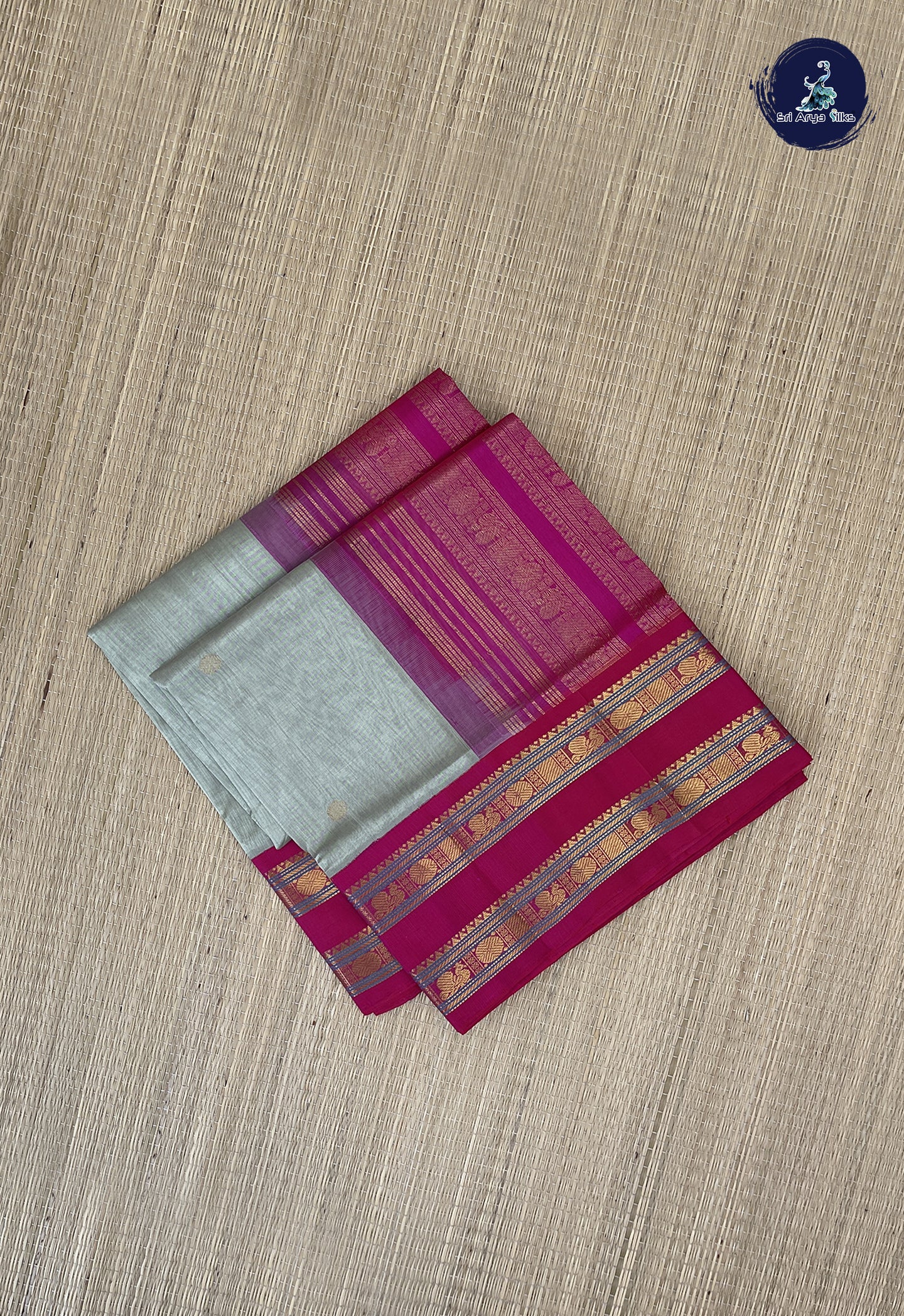 Elaichi Green Korvai Silk Cotton Saree With Zari Buttas Pattern