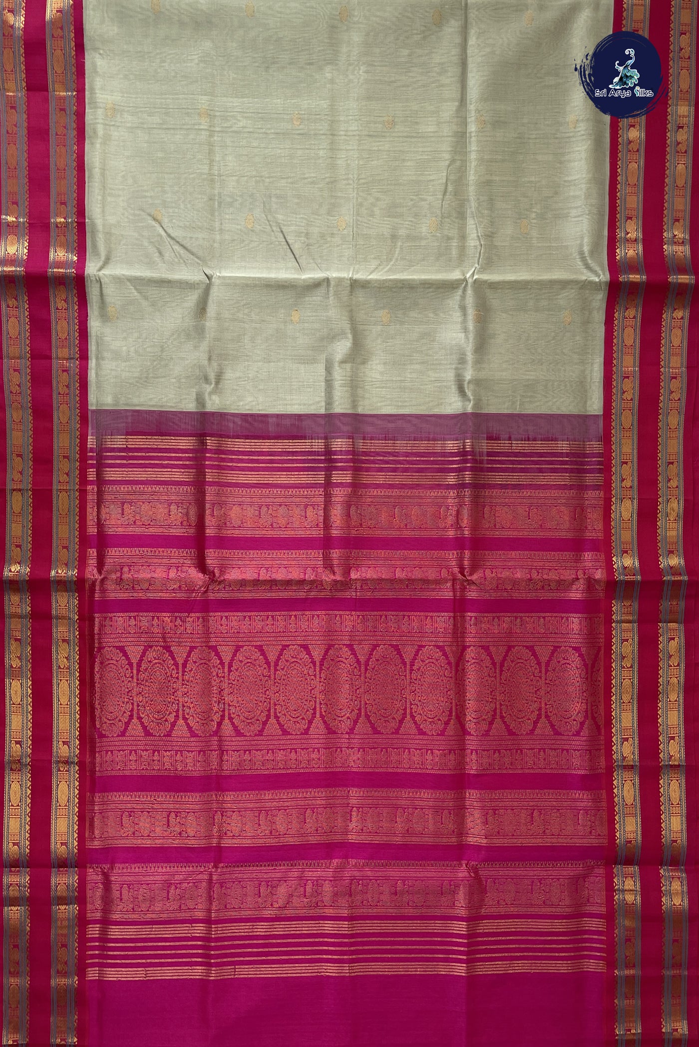 Elaichi Green Korvai Silk Cotton Saree With Zari Buttas Pattern