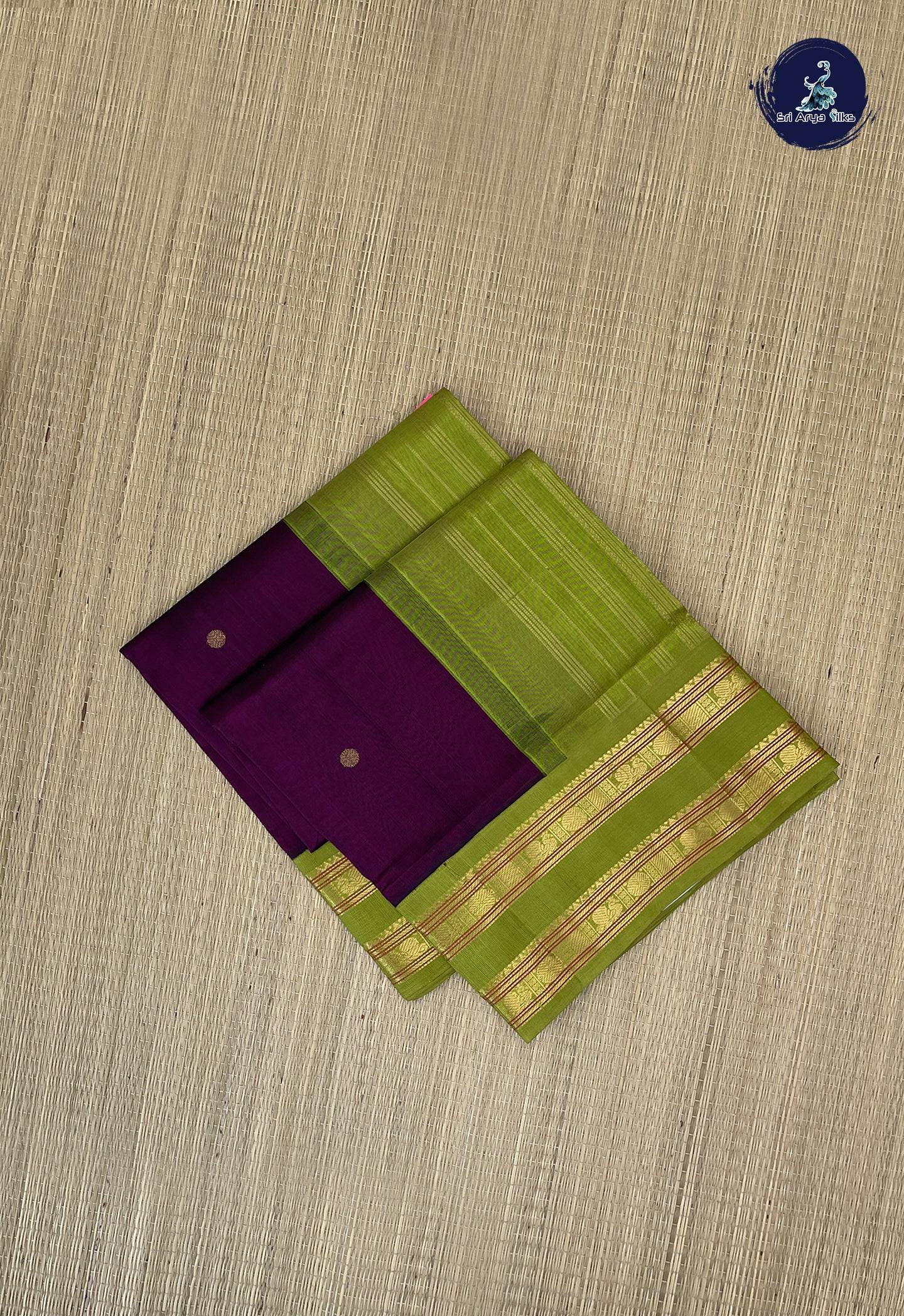 Burgundy Korvai Silk Cotton Saree With Zari Buttas Pattern
