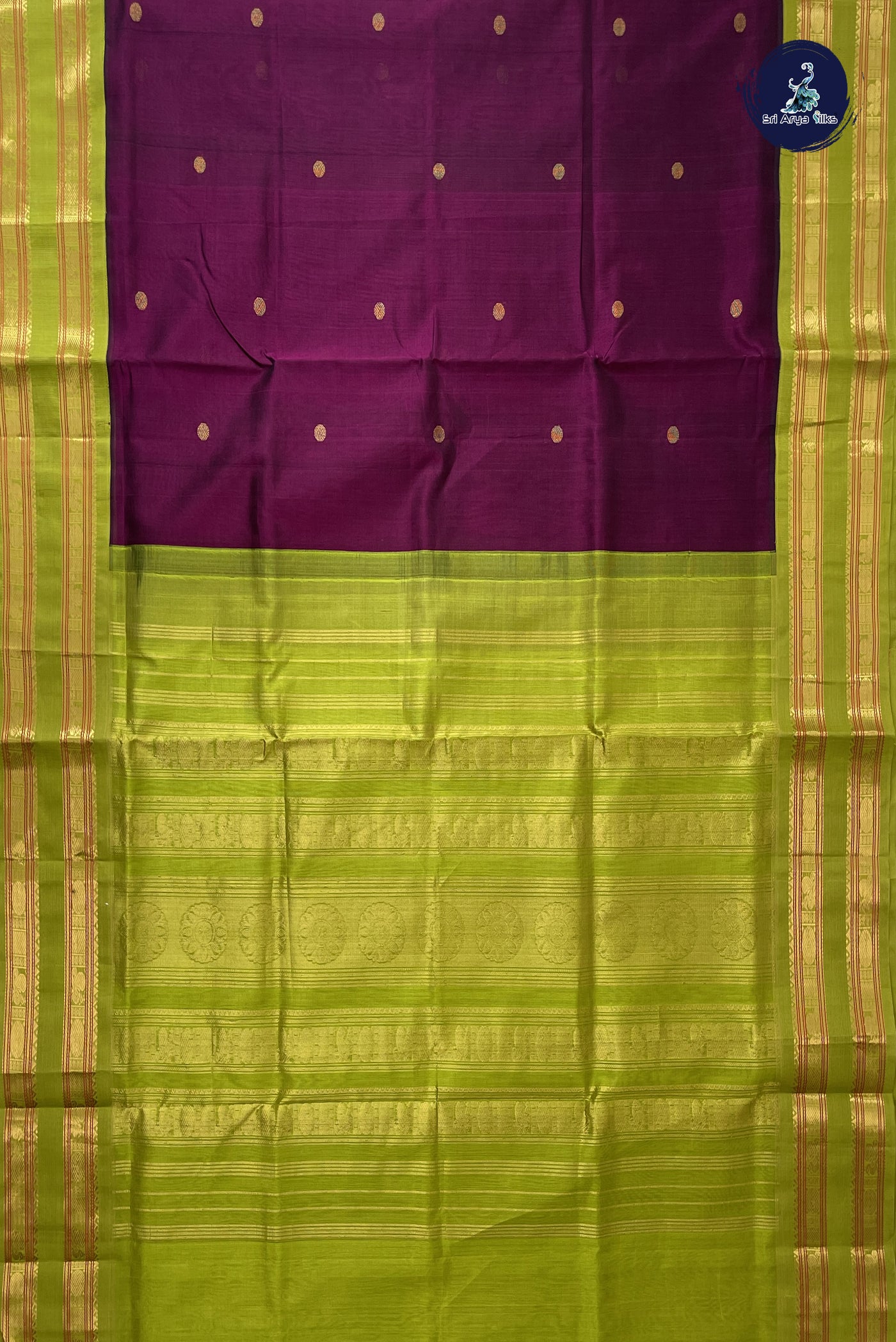 Burgundy Korvai Silk Cotton Saree With Zari Buttas Pattern
