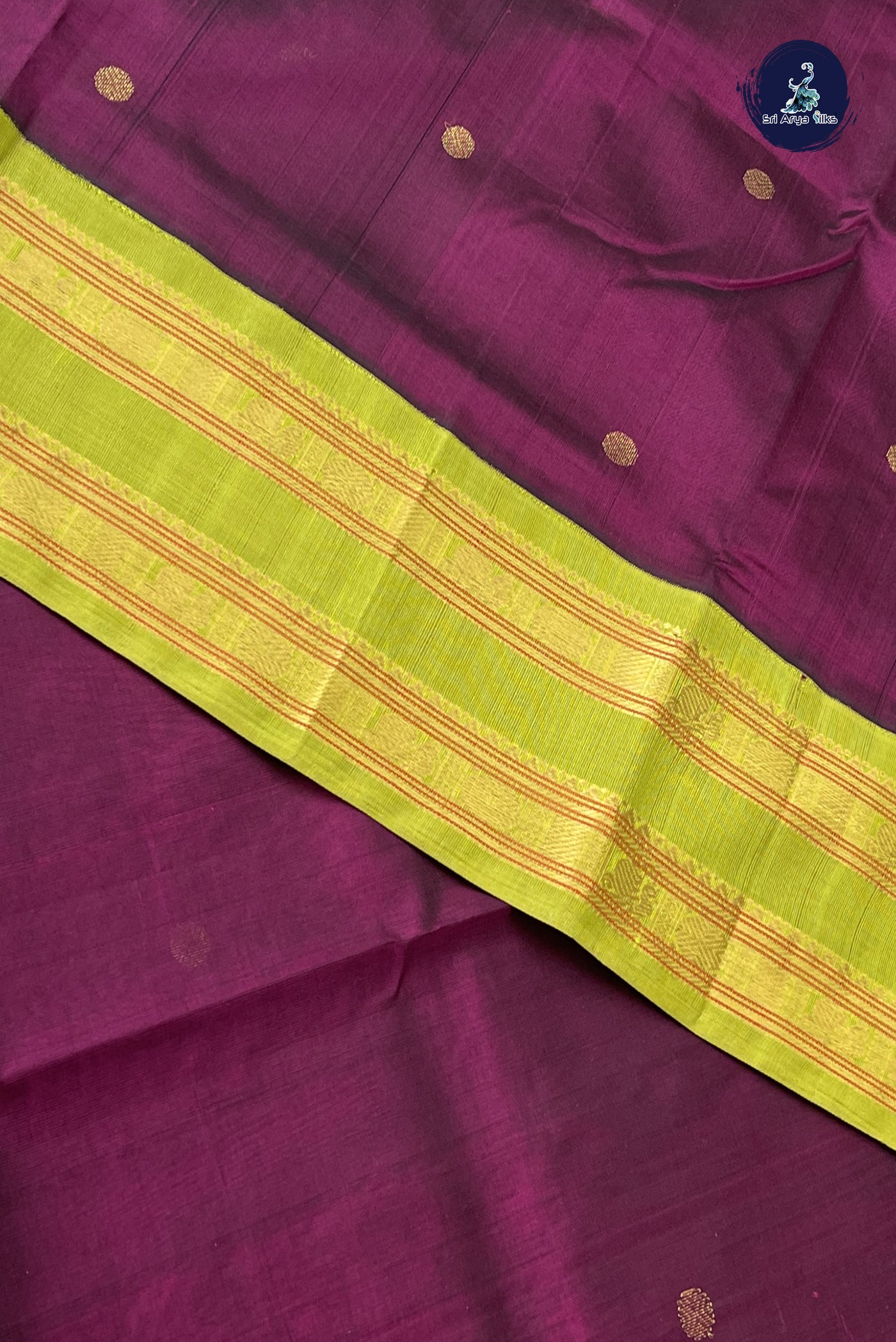 Burgundy Korvai Silk Cotton Saree With Zari Buttas Pattern