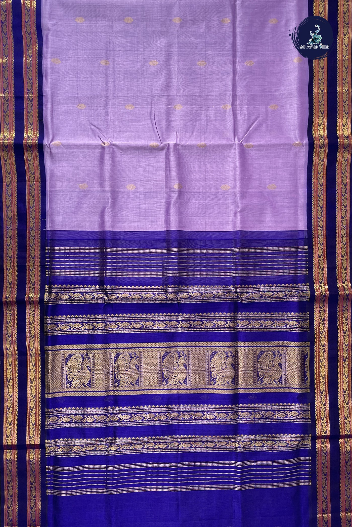 Lavender Korvai Silk Cotton Saree With Zari Buttas Pattern