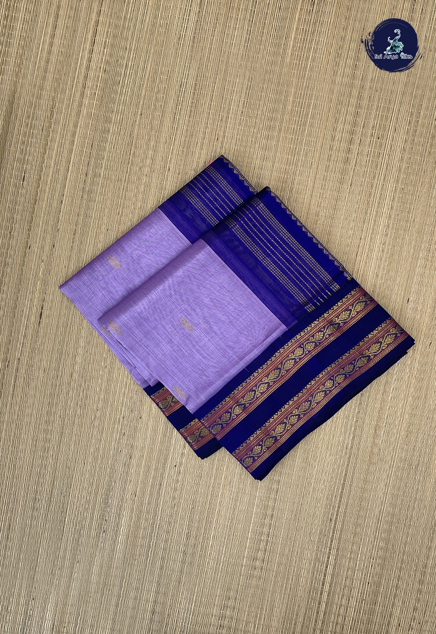 Lavender Korvai Silk Cotton Saree With Zari Buttas Pattern