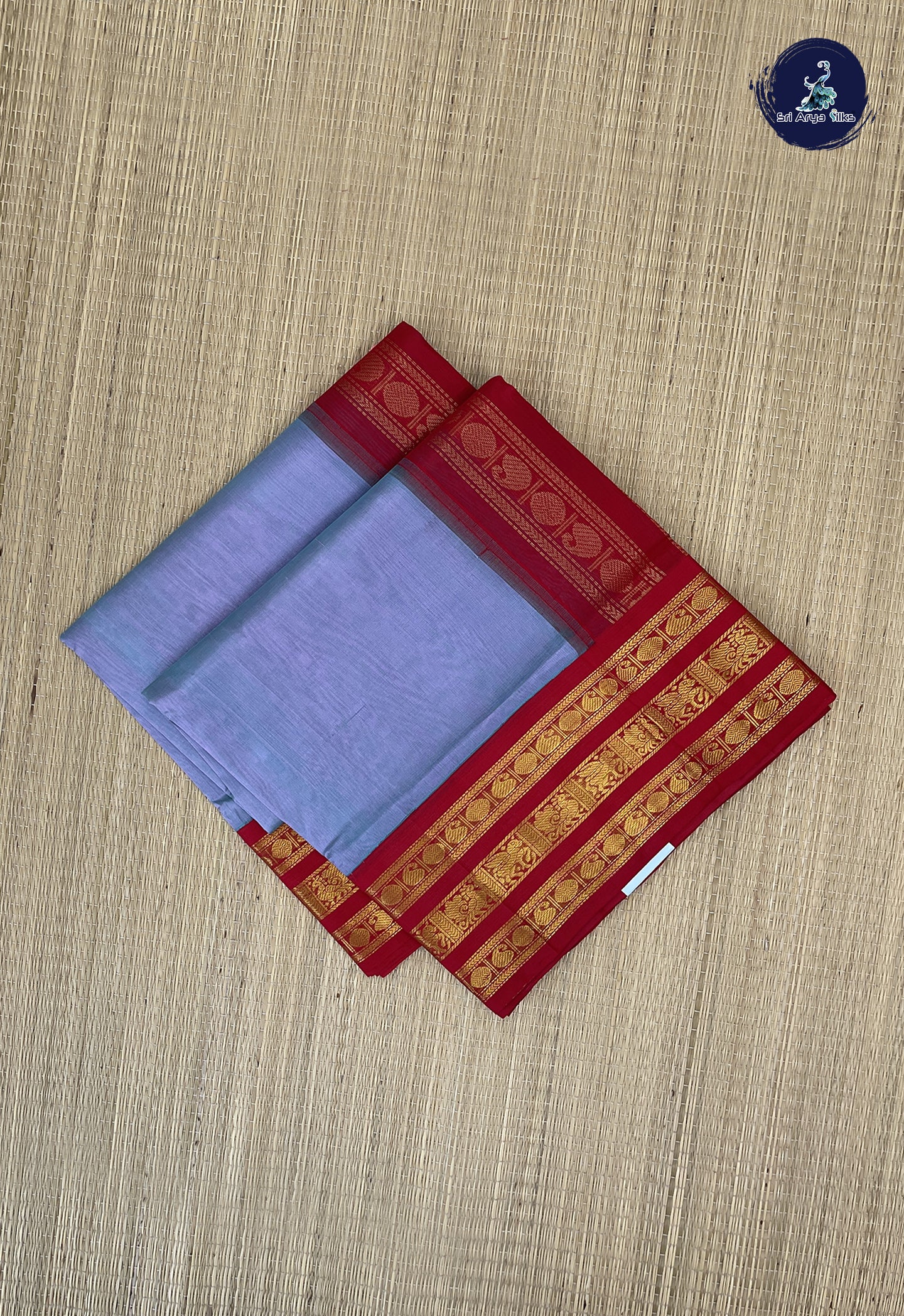 Greyish Lavender Korvai Silk Cotton Saree With Plain Pattern