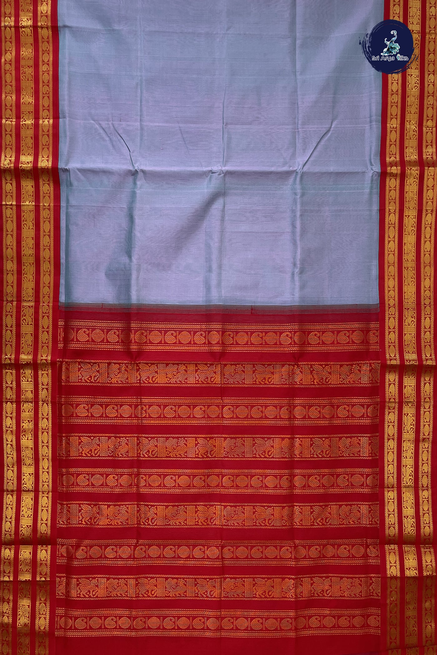 Greyish Lavender Korvai Silk Cotton Saree With Plain Pattern