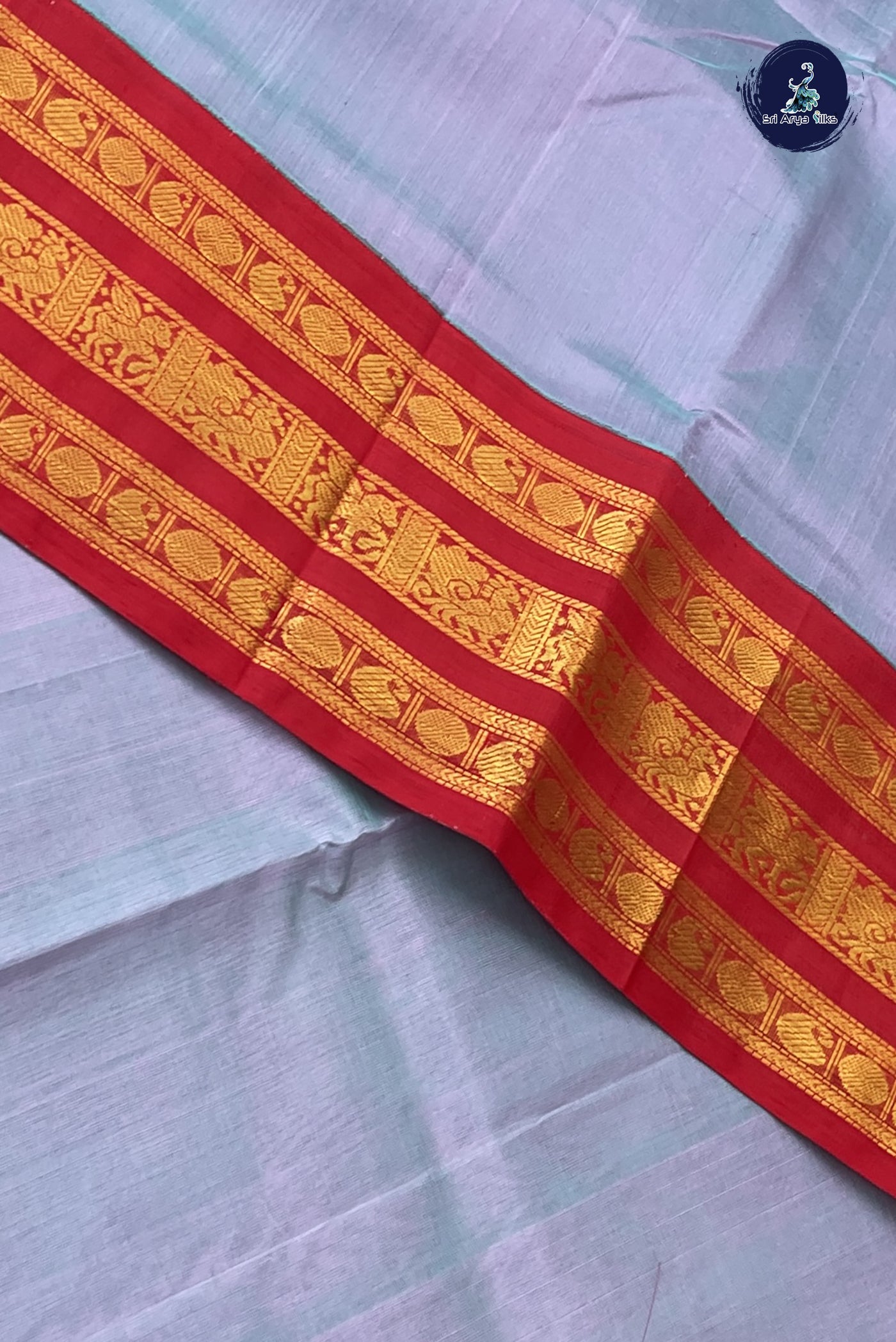 Greyish Lavender Korvai Silk Cotton Saree With Plain Pattern