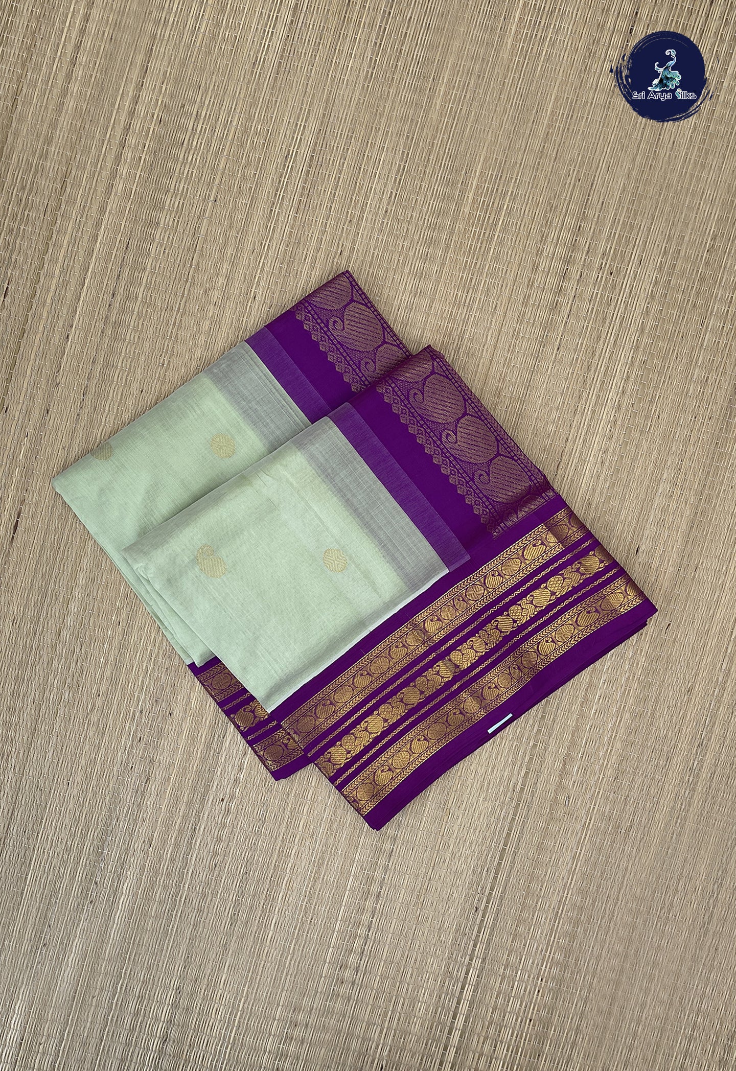 Pista Green Korvai Silk Cotton Saree With Zari Buttas Pattern