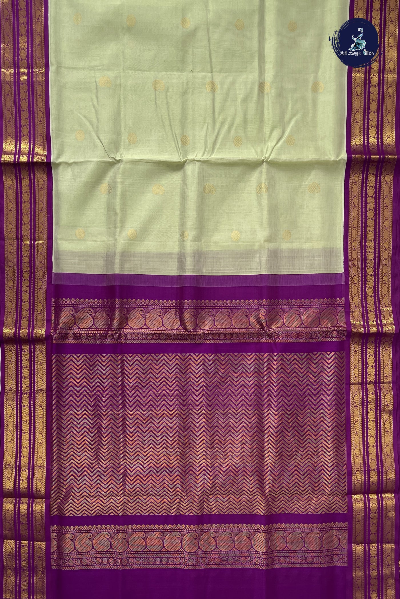 Pista Green Korvai Silk Cotton Saree With Zari Buttas Pattern