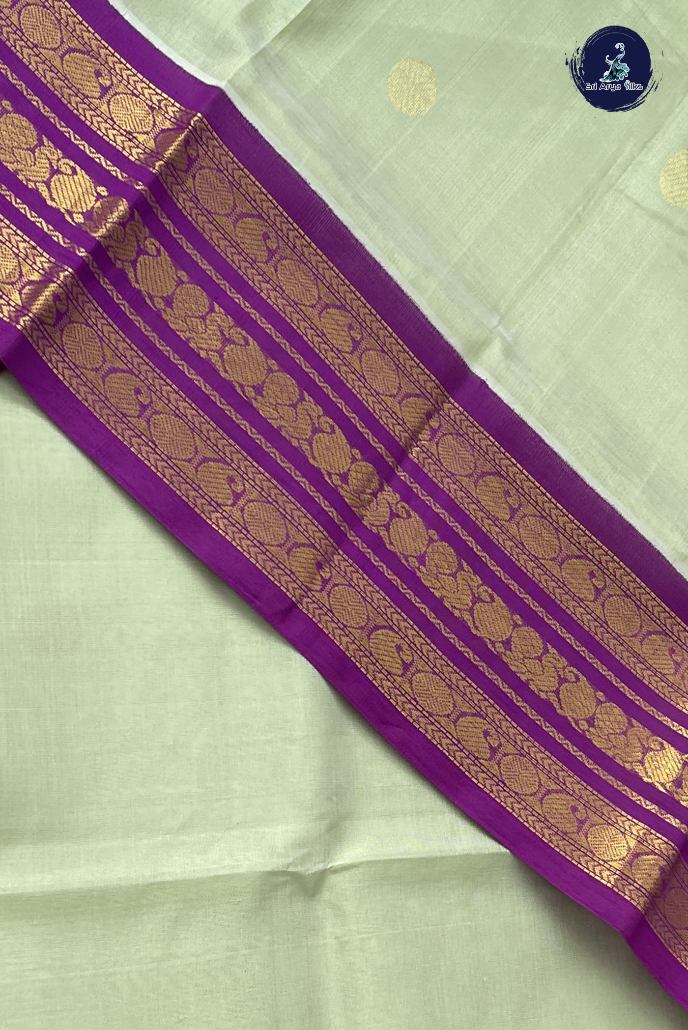 Pista Green Korvai Silk Cotton Saree With Zari Buttas Pattern
