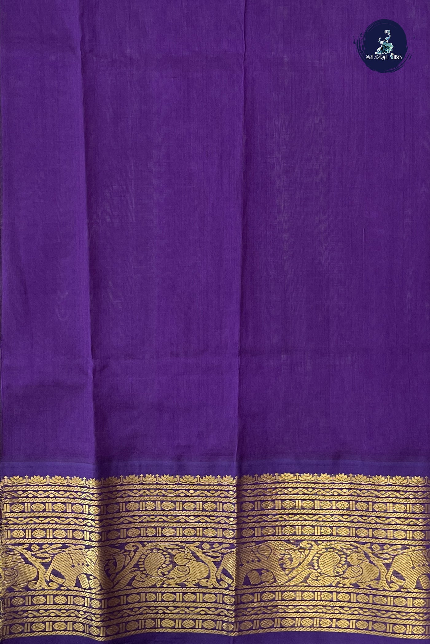 Green Korvai Silk Cotton Saree With Plain Pattern