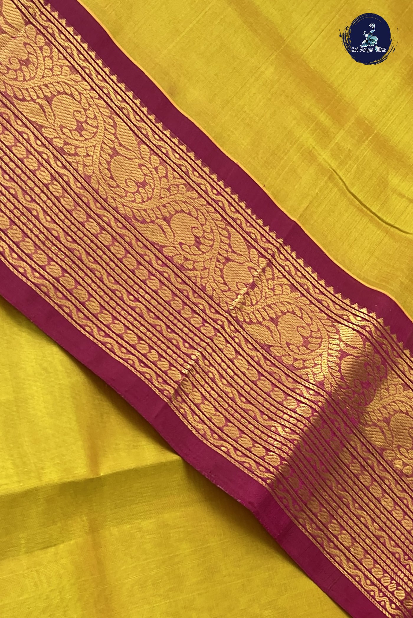 Mustard Yellow Korvai Silk Cotton Saree With Plain Pattern