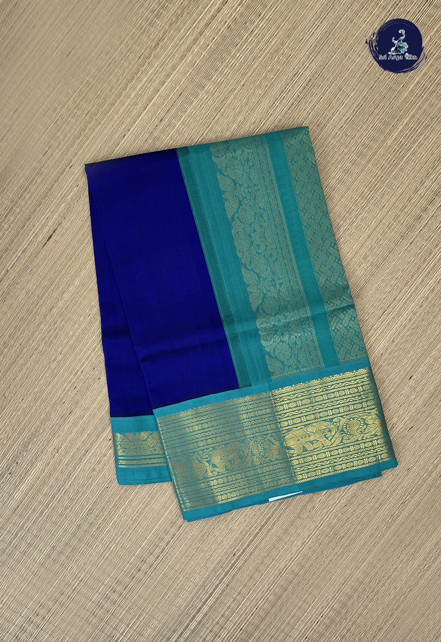 MS Blue Korvai Silk Cotton Saree With Plain Pattern