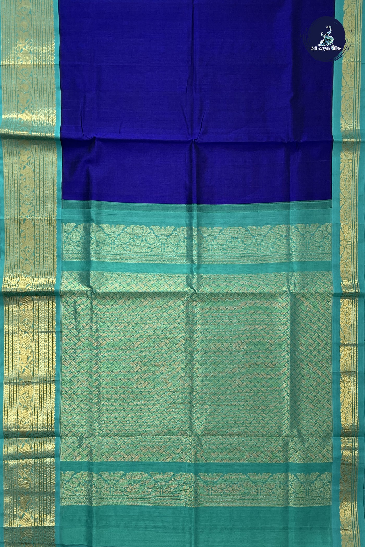 MS Blue Korvai Silk Cotton Saree With Plain Pattern