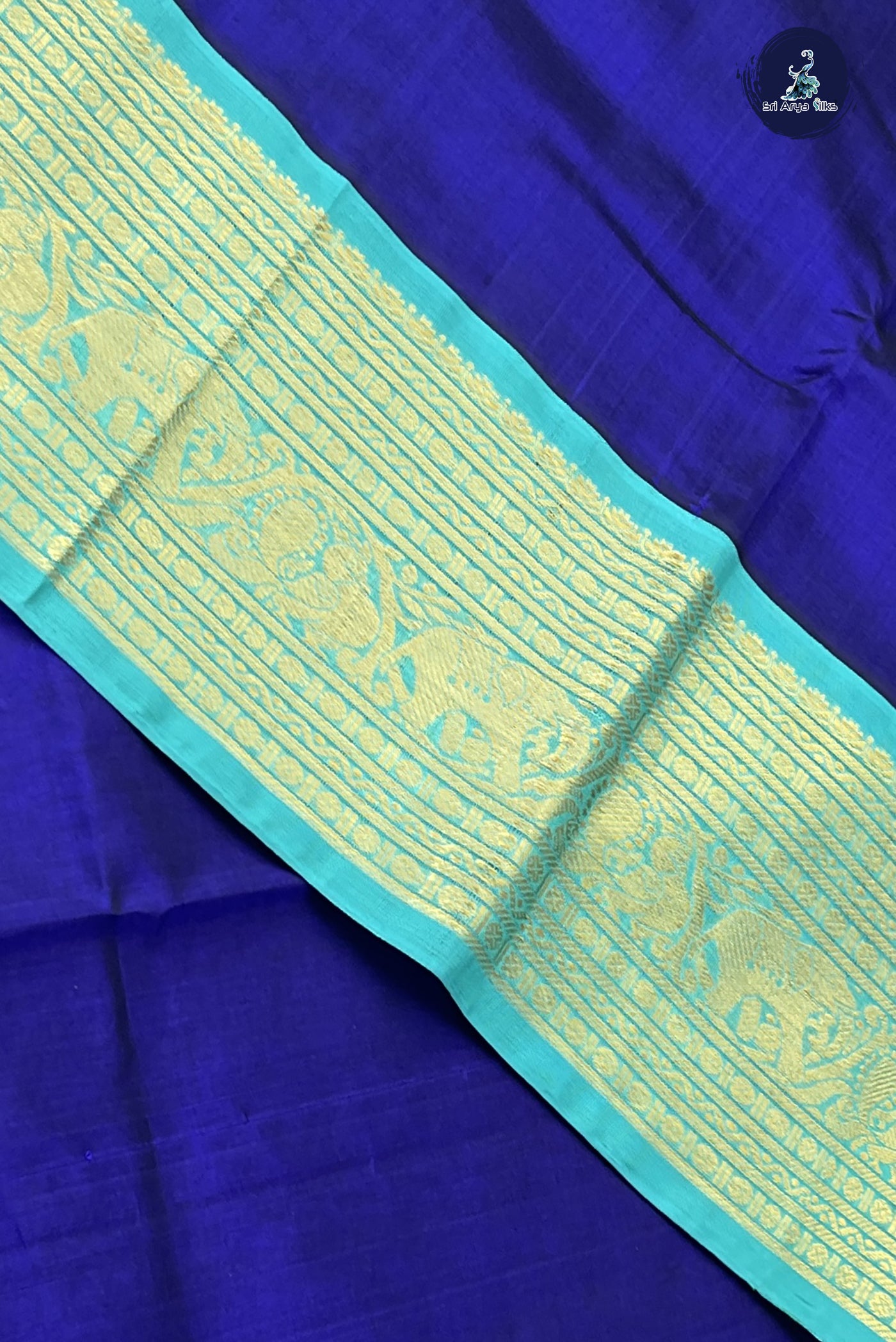 MS Blue Korvai Silk Cotton Saree With Plain Pattern