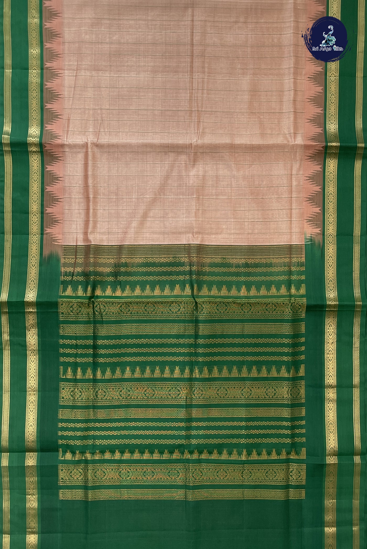 Beige Checked Saree With Checked Pattern