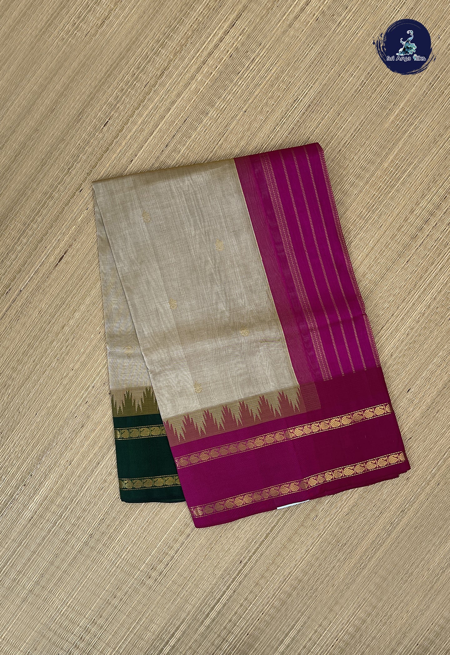 Beige Korvai Silk Cotton Saree With Zari Buttas Pattern