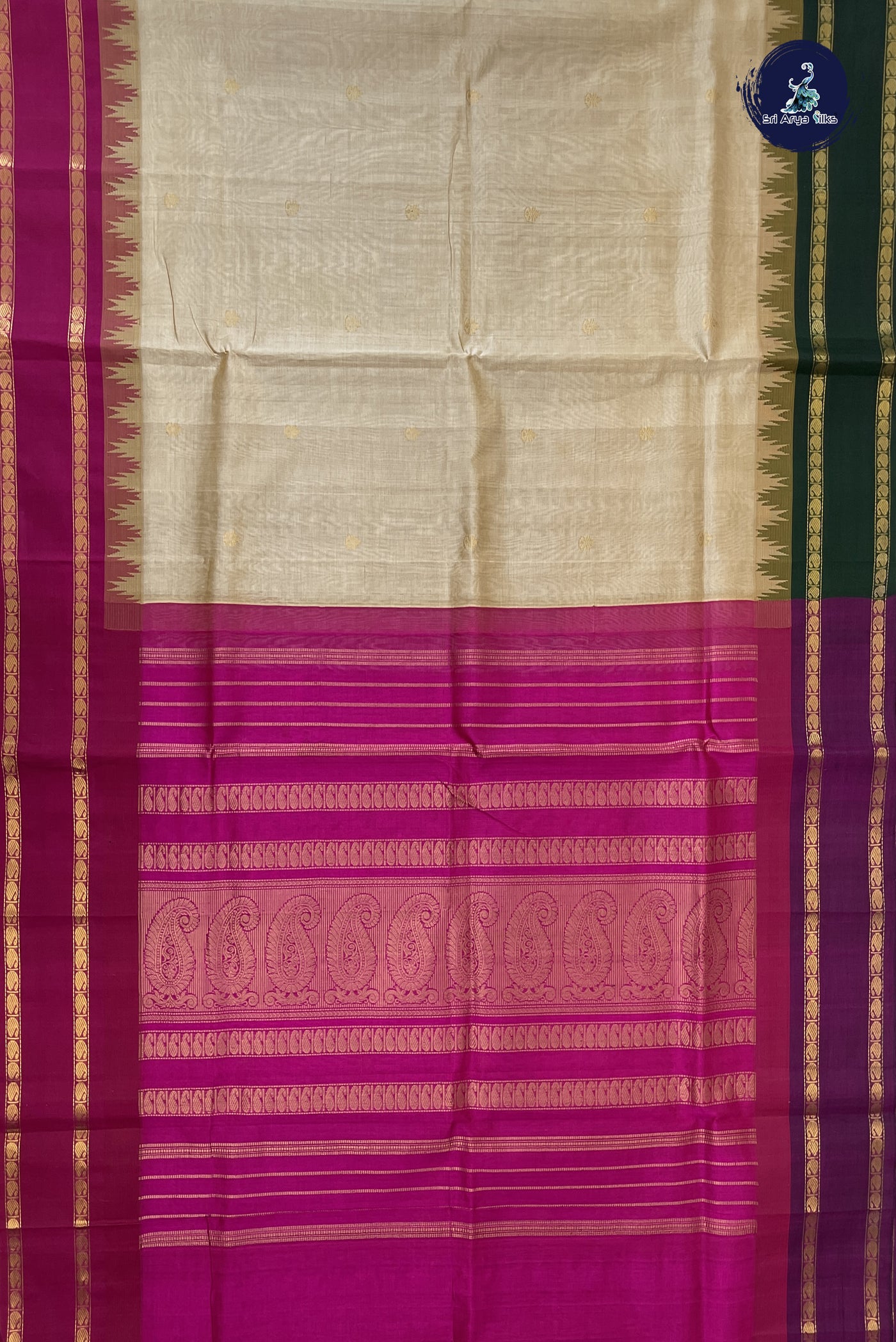 Beige Korvai Silk Cotton Saree With Zari Buttas Pattern