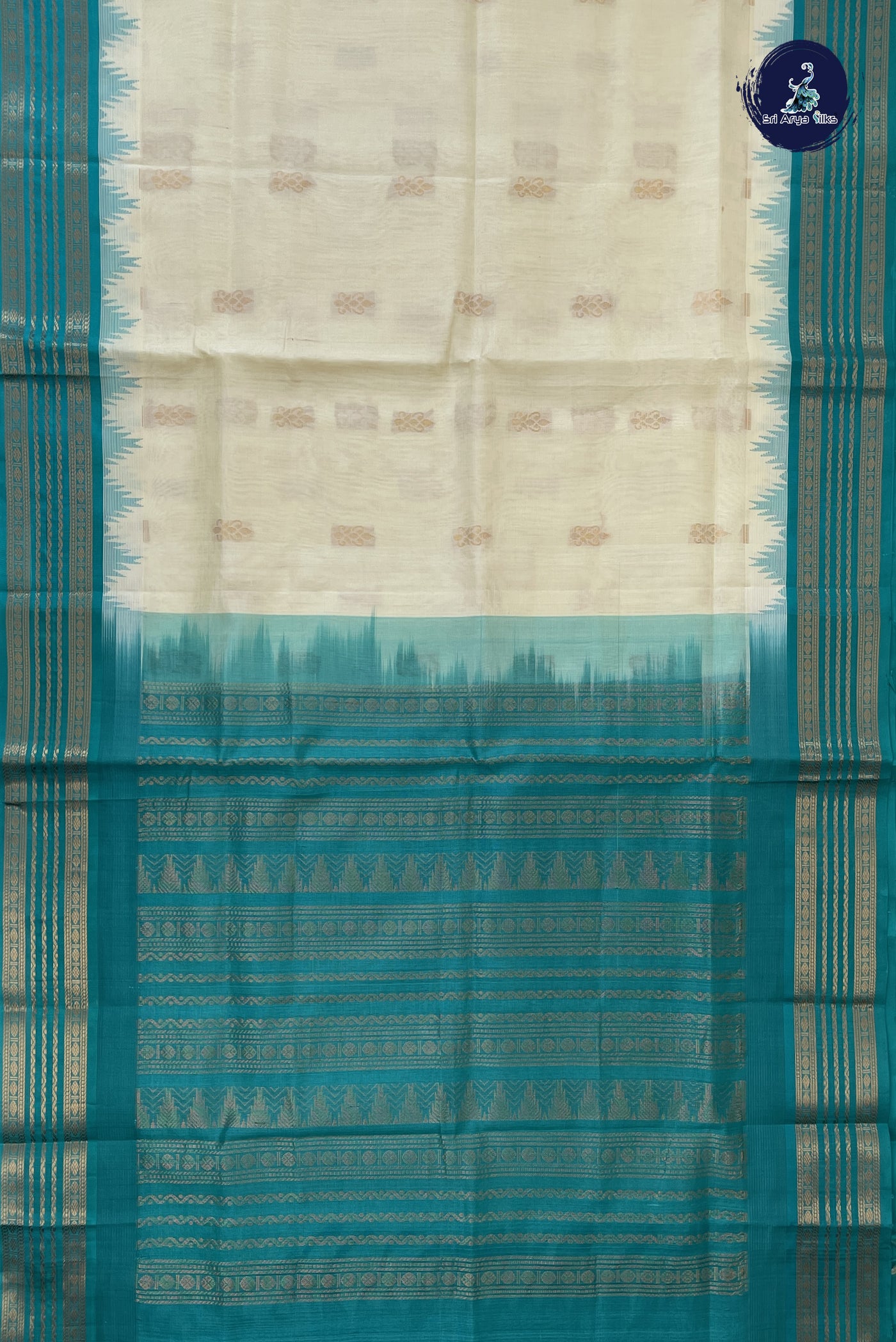 Off White Korvai Silk Cotton Saree With Zari Buttas Pattern