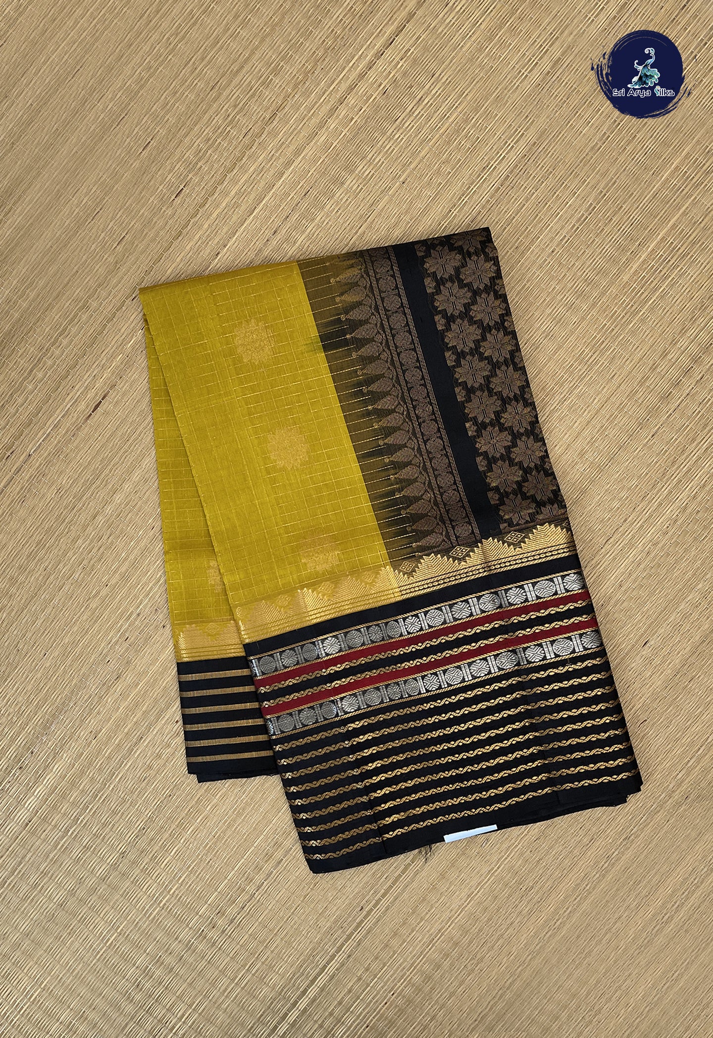 Yellow Checked Saree With Zari Checked Pattern
