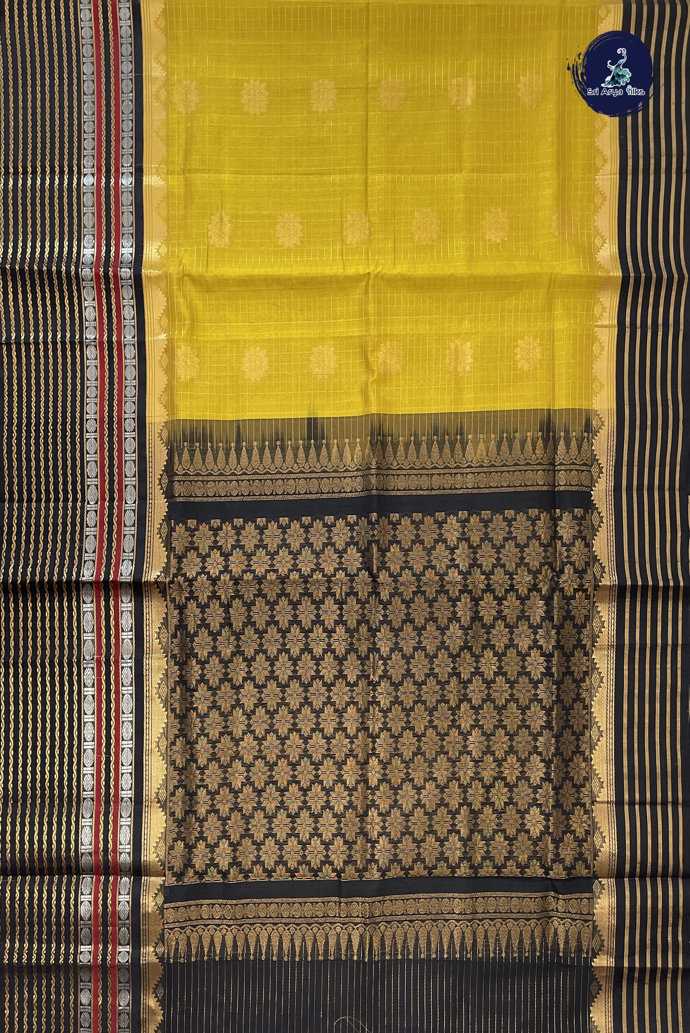 Yellow Checked Saree With Zari Checked Pattern