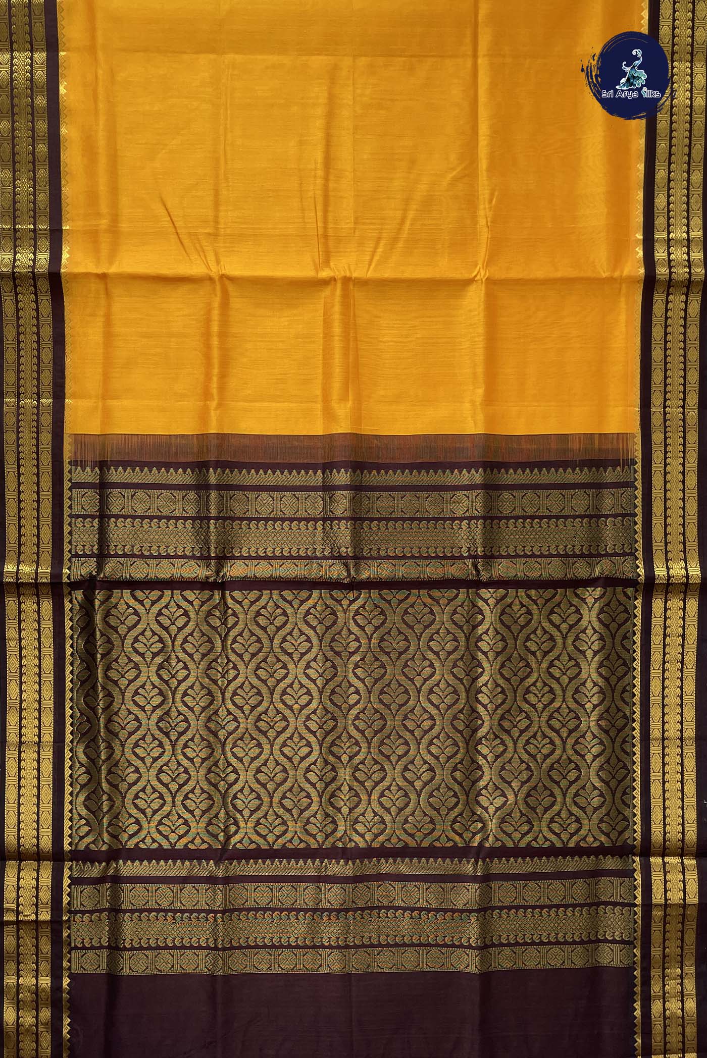 Mango Yellow Korvai Silk Cotton Saree With Plain Pattern