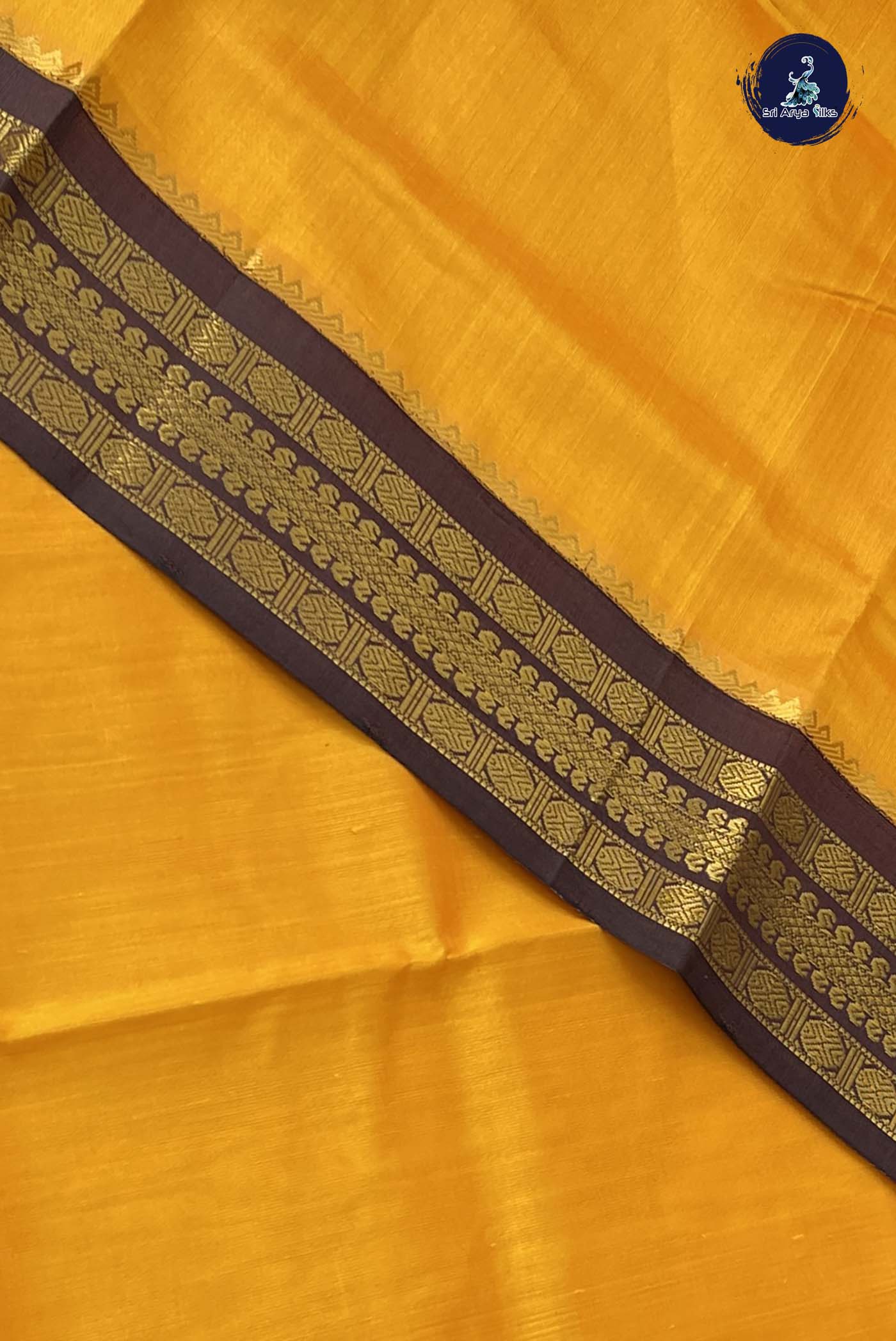 Mango Yellow Korvai Silk Cotton Saree With Plain Pattern