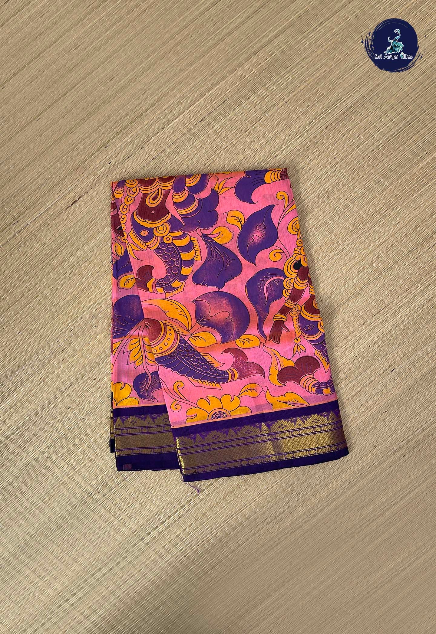 Pink Korvai Silk Cotton Saree With Kalamkari Pattern